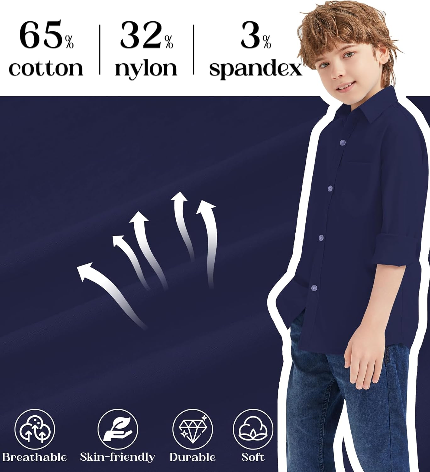 9 Month-16Y Boys' Long Sleeve Button Down Toddler Dress Shirt Oxford Uniform Shirt with Chest Pocket