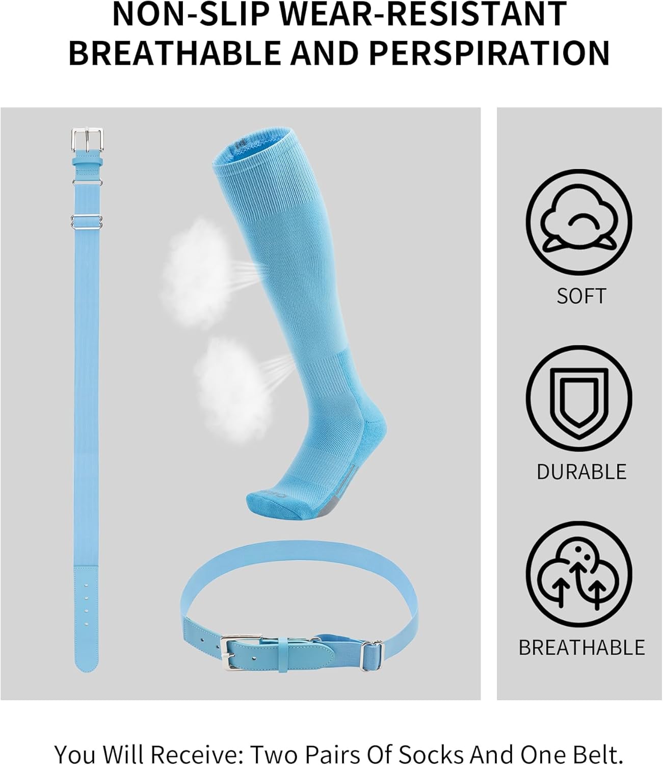 QBK Toddler Baseball Socks And Belt Youth Softball Tee Ball Combo Set for Boy Girl (2 Pairs of Socks & 1 Belt)