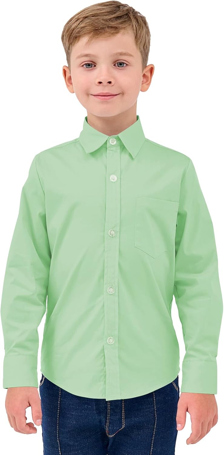 9 Month-16Y Boys' Long Sleeve Button Down Toddler Dress Shirt Oxford Uniform Shirt with Chest Pocket