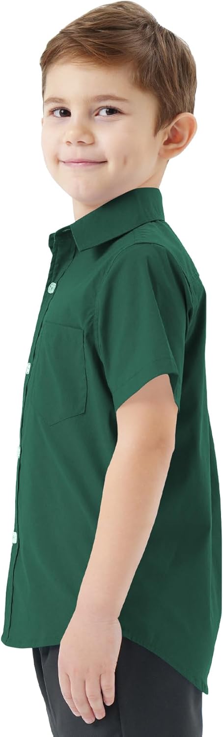 2T-16Y Boys' Short Sleeve Button Down Toddler Dress Shirt Oxford Uniform Shirt with Chest Pocket