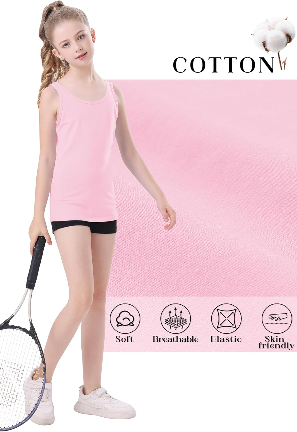 QBK 2T-13Years Girls Tank Tops Cotton Dance Basic Sleeveless Undershirts for Gymnastics Ballet Dancewear