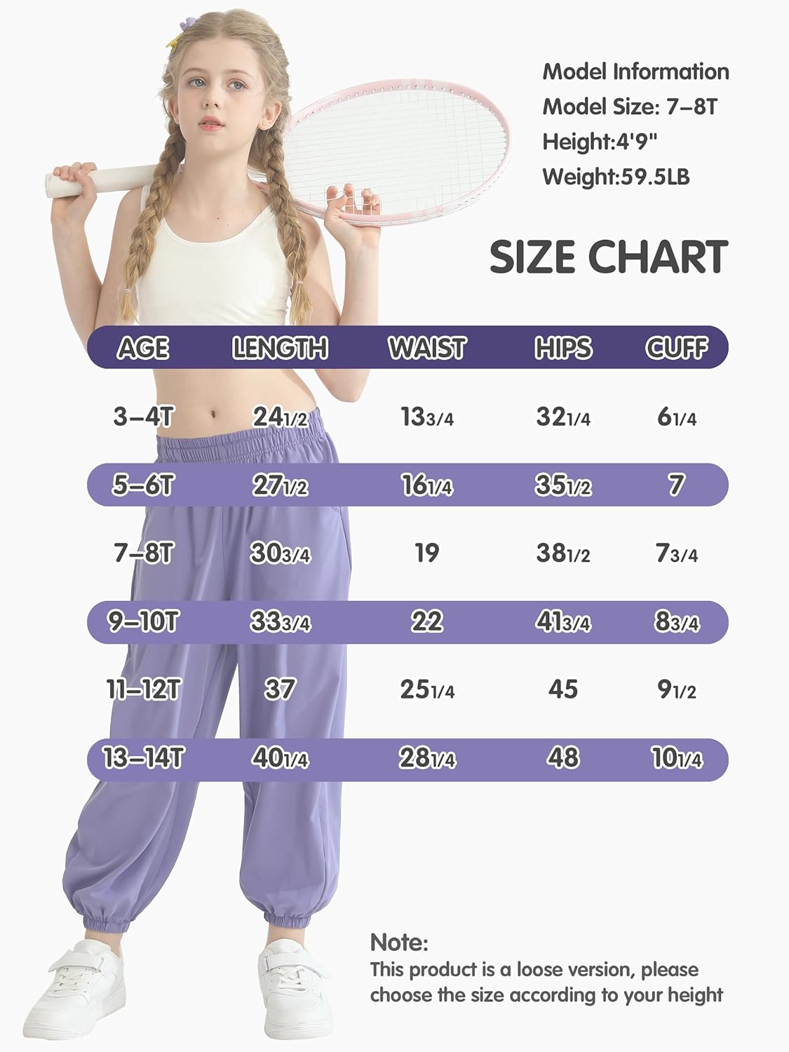 QBK 3T-14Years Girls Summer Lightweight Baggy Joggers with Pockets,Wide Leg Sweatpants Cinched Bottom Hip Hop Dance Pants