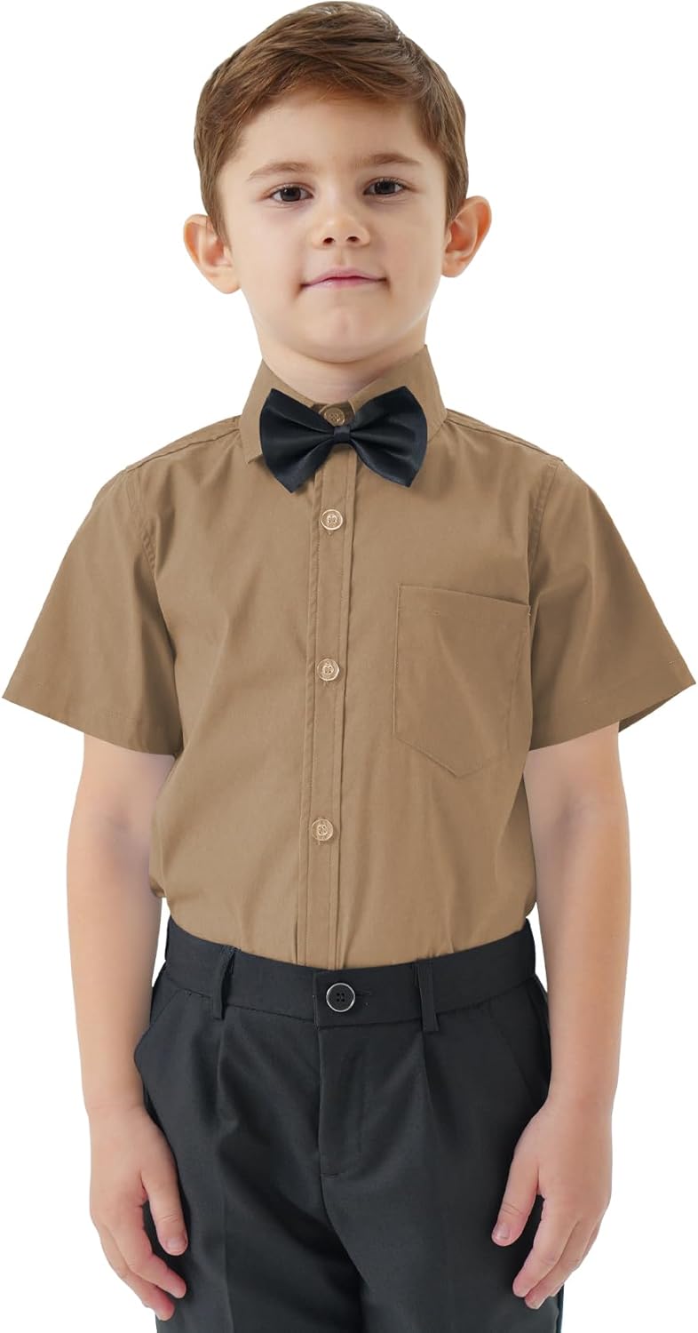 2T-16Y Boys' Short Sleeve Button Down Toddler Dress Shirt Oxford Uniform Shirt with Chest Pocket