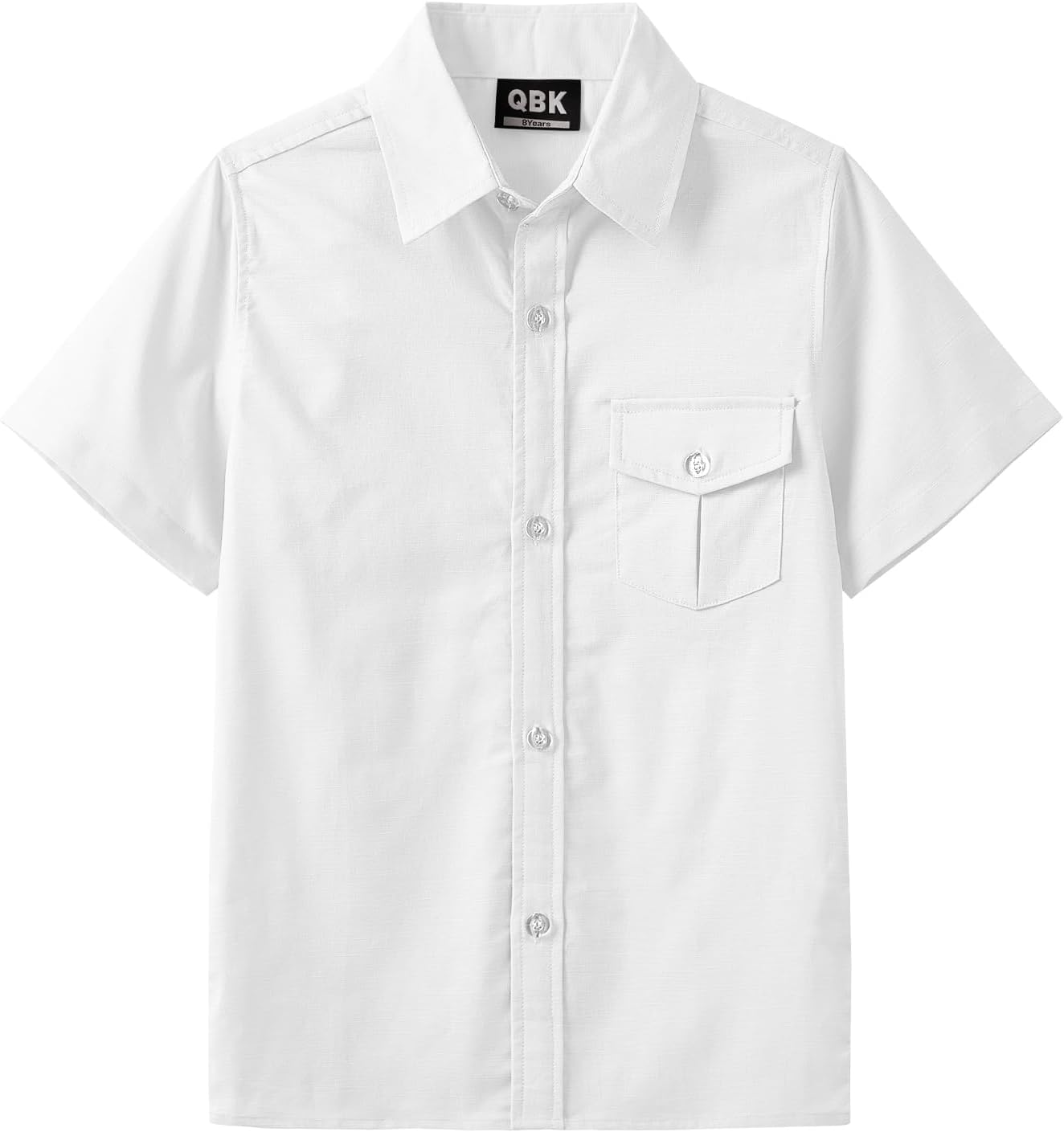 QBK Boys' Cotton Linen Short Sleeve Classic Button Down Shirts Boys Dress Shirt with Chest Pocket for 2T-16 Years