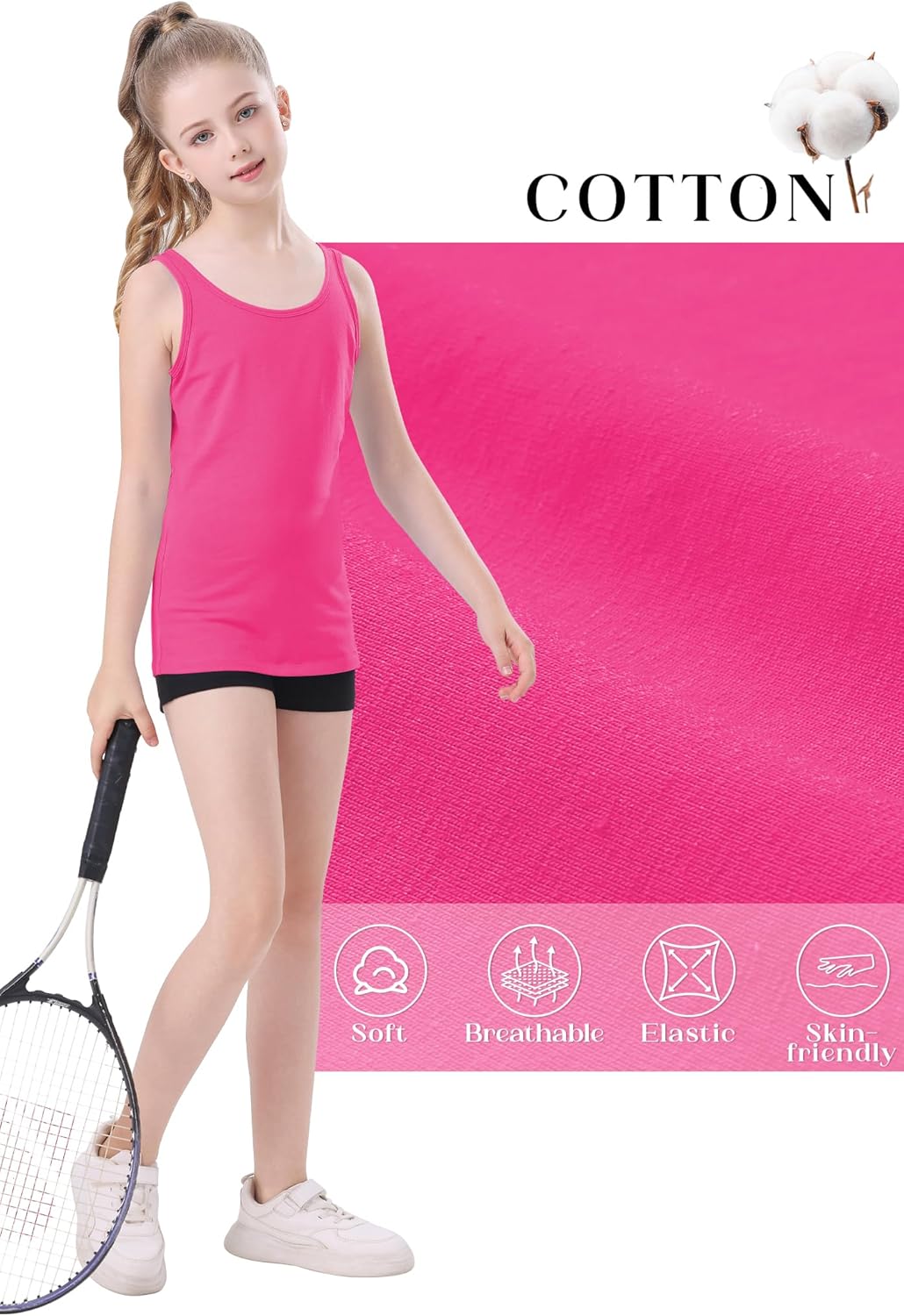 QBK 2T-13Years Girls Tank Tops Cotton Dance Basic Sleeveless Undershirts for Gymnastics Ballet Dancewear