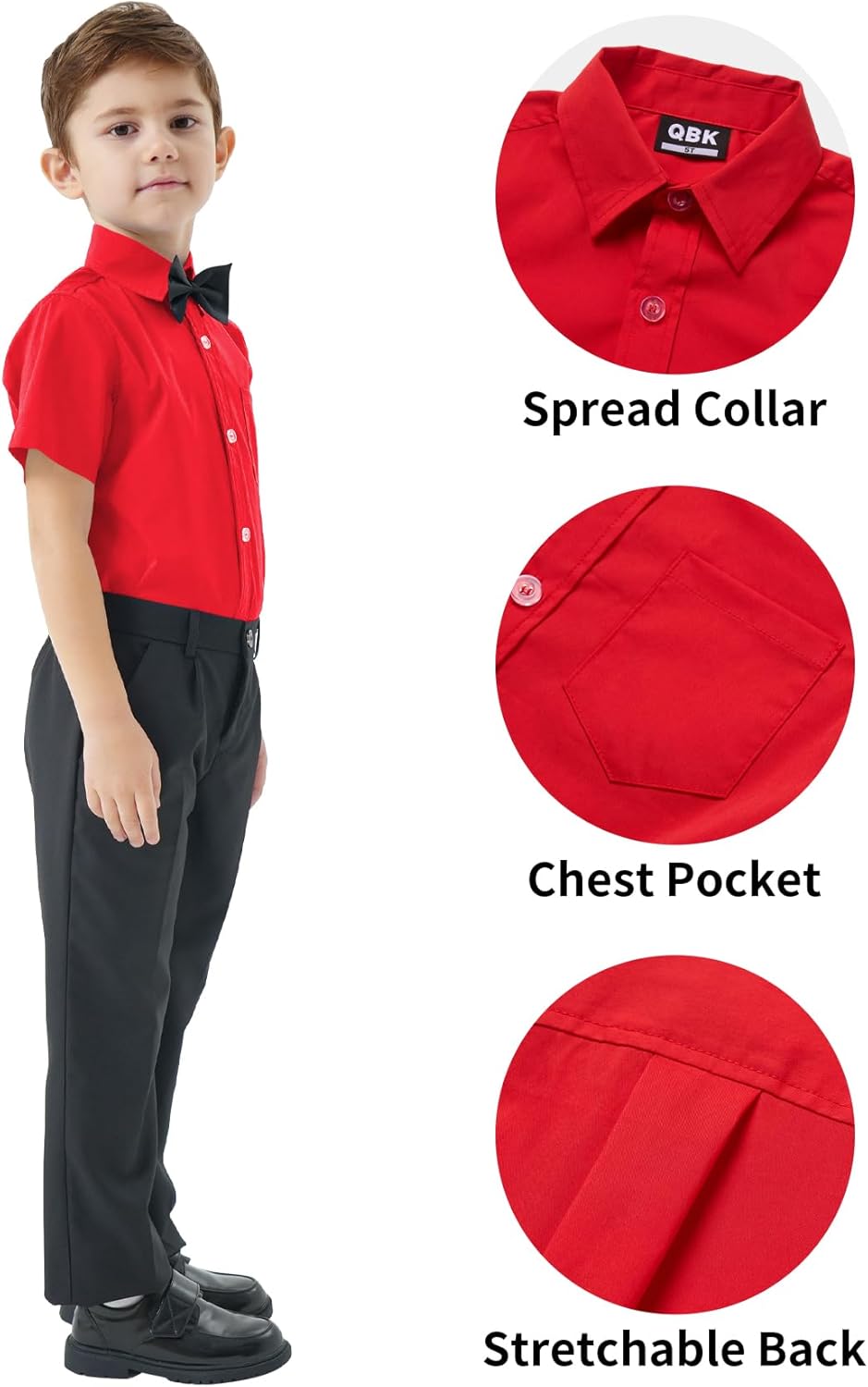 2T-16Y Boys' Short Sleeve Button Down Toddler Dress Shirt Oxford Uniform Shirt with Chest Pocket