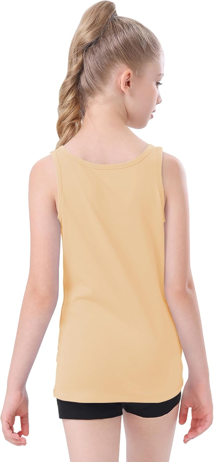 QBK 2T-13Years Girls Tank Tops Cotton Dance Basic Sleeveless Undershirts for Gymnastics Ballet Dancewear