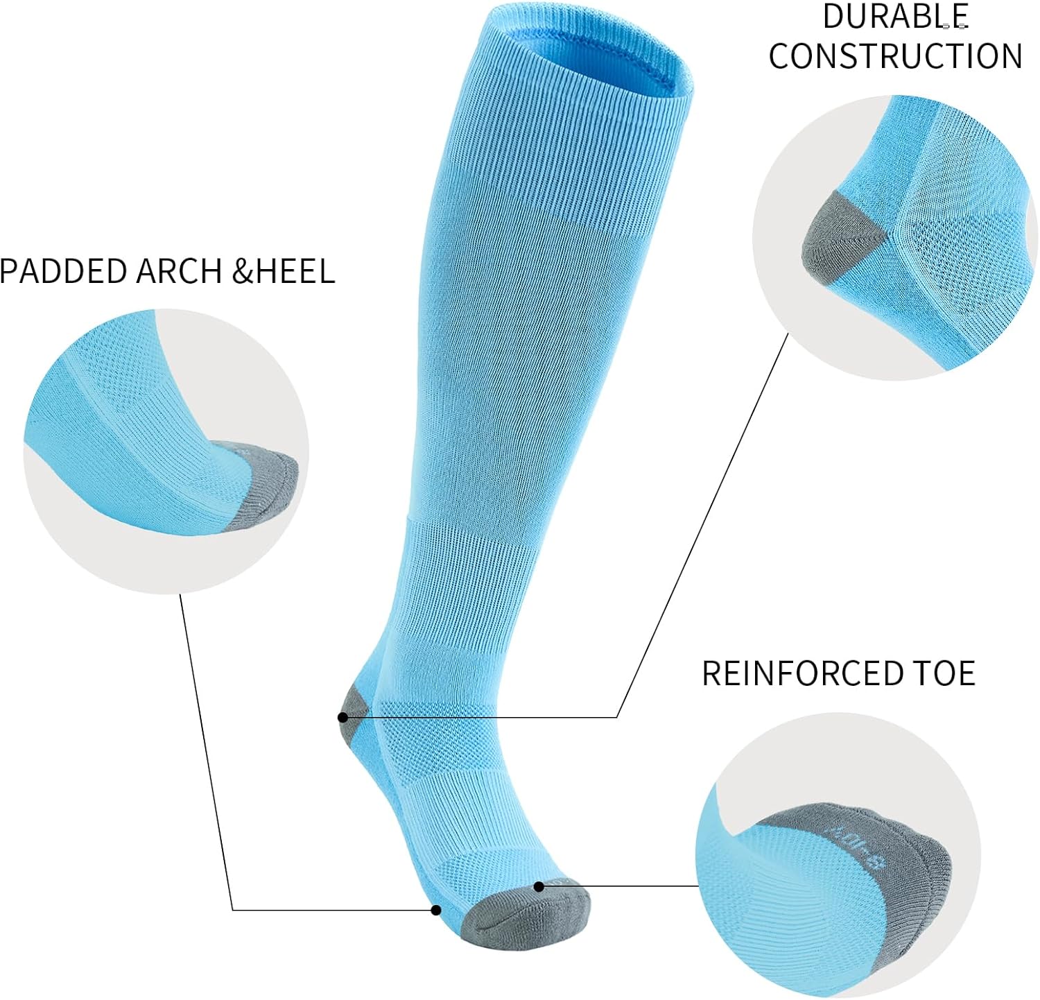 QBK Toddler Baseball Socks Youth Softball Tee Ball Kids Soccer Socks for Boy Girl 2 Pairs