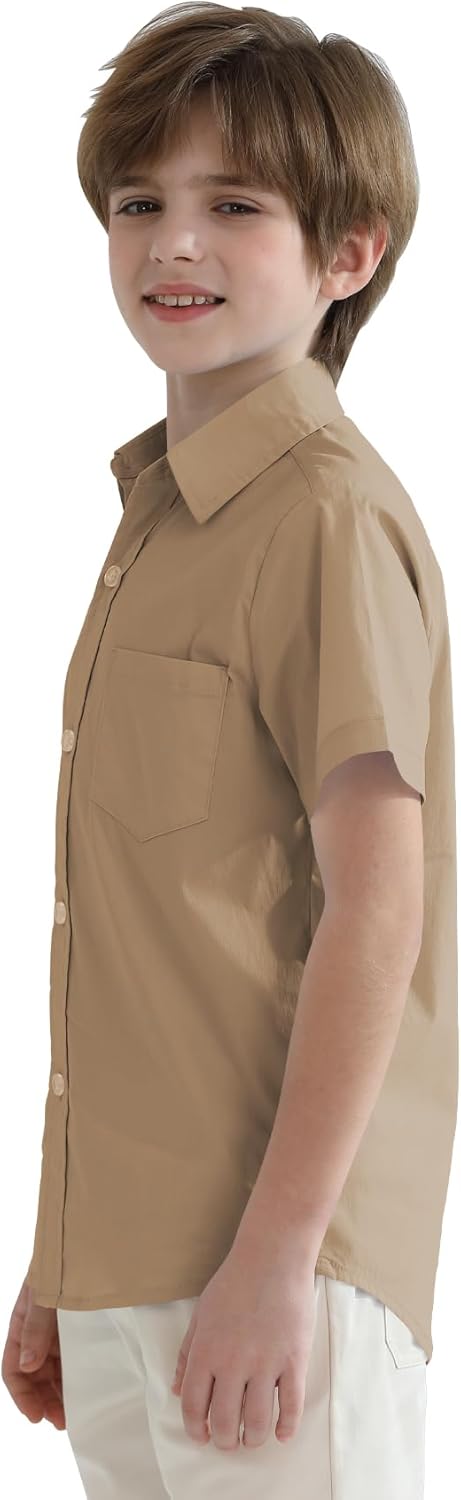 2T-16Y Boys' Short Sleeve Button Down Toddler Dress Shirt Oxford Uniform Shirt with Chest Pocket