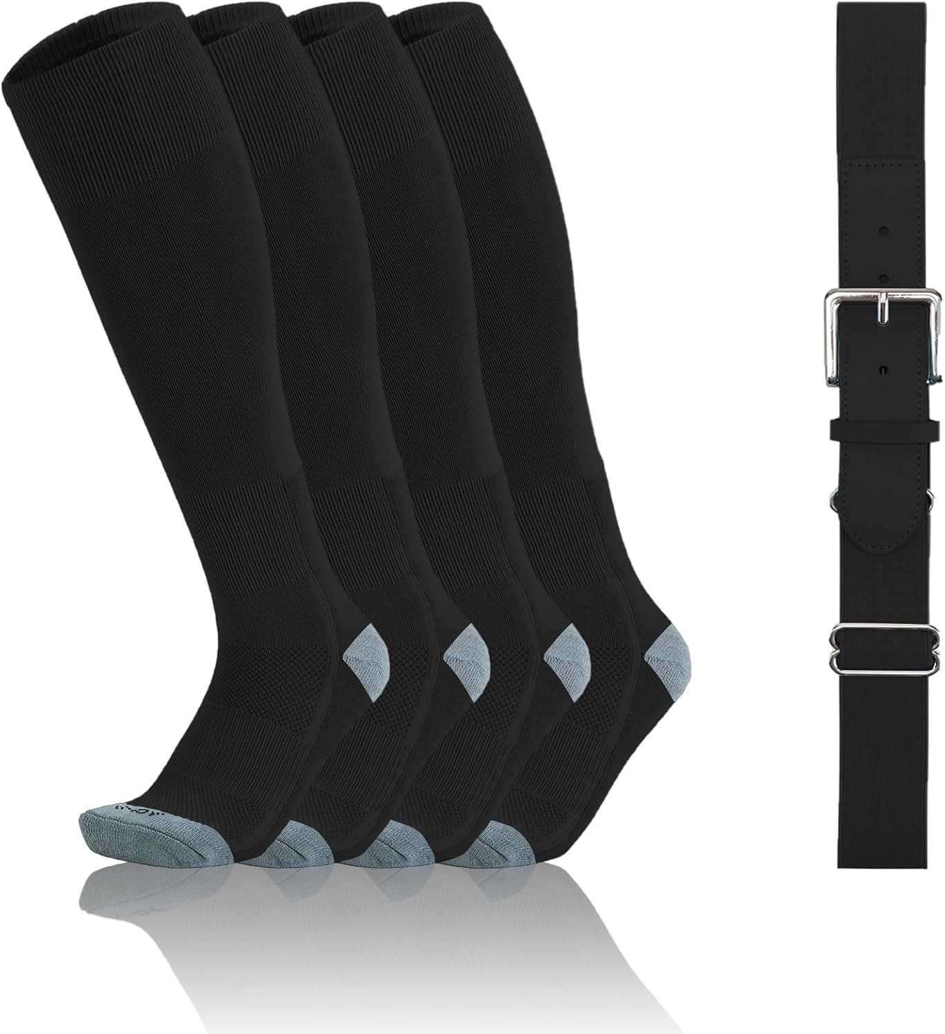 QBK 2-16Y Toddler Baseball Socks And Belt Youth Softball Tee Ball Combo Set for Boy Girl (2 Pairs of Socks & 1 Belt)