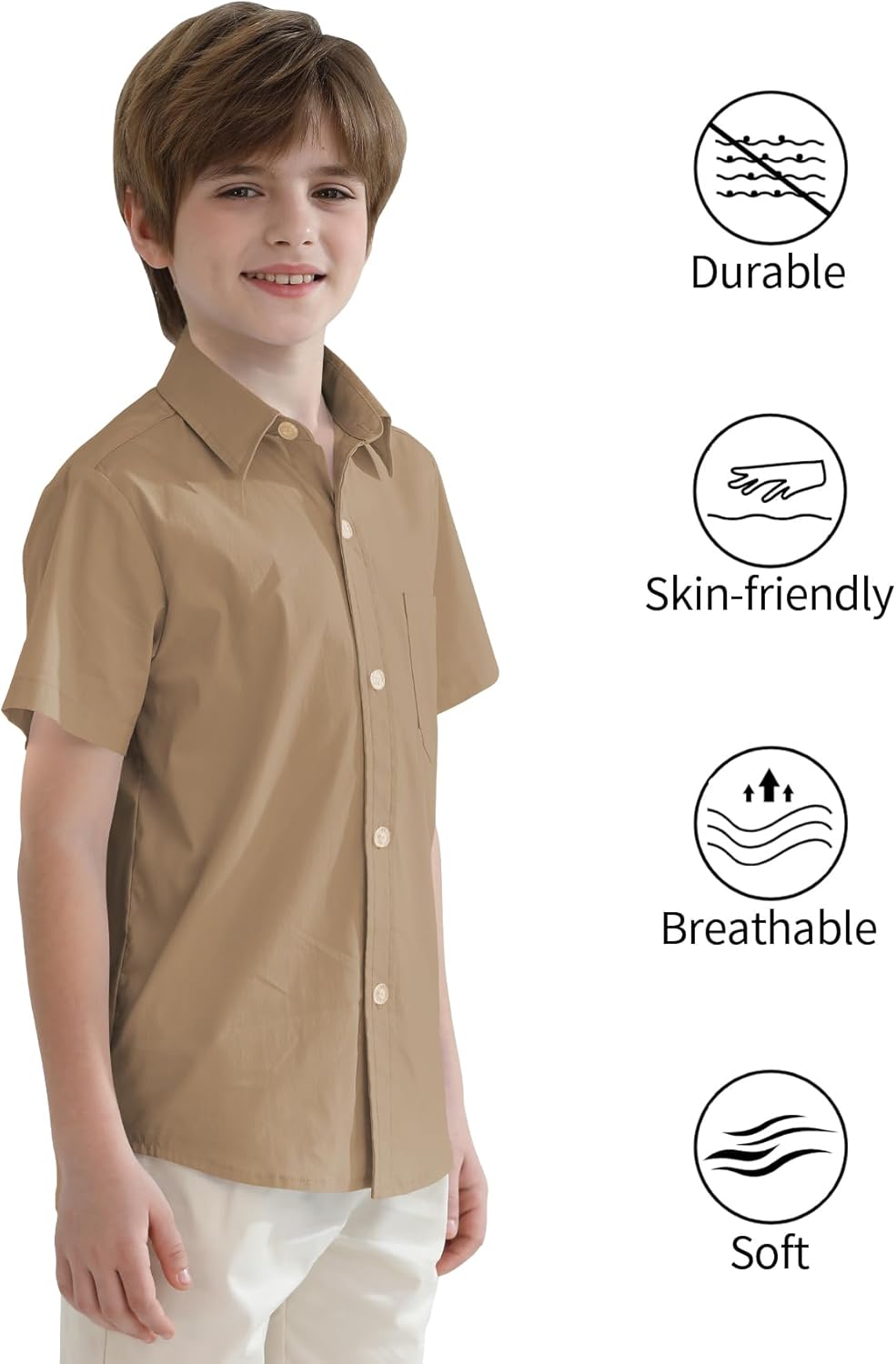 2T-16Y Boys' Short Sleeve Button Down Toddler Dress Shirt Oxford Uniform Shirt with Chest Pocket