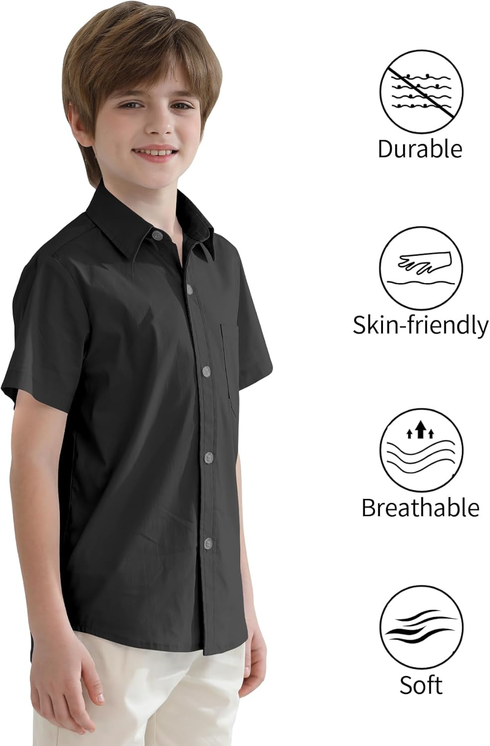 2T-16Y Boys' Short Sleeve Button Down Toddler Dress Shirt Oxford Uniform Shirt with Chest Pocket