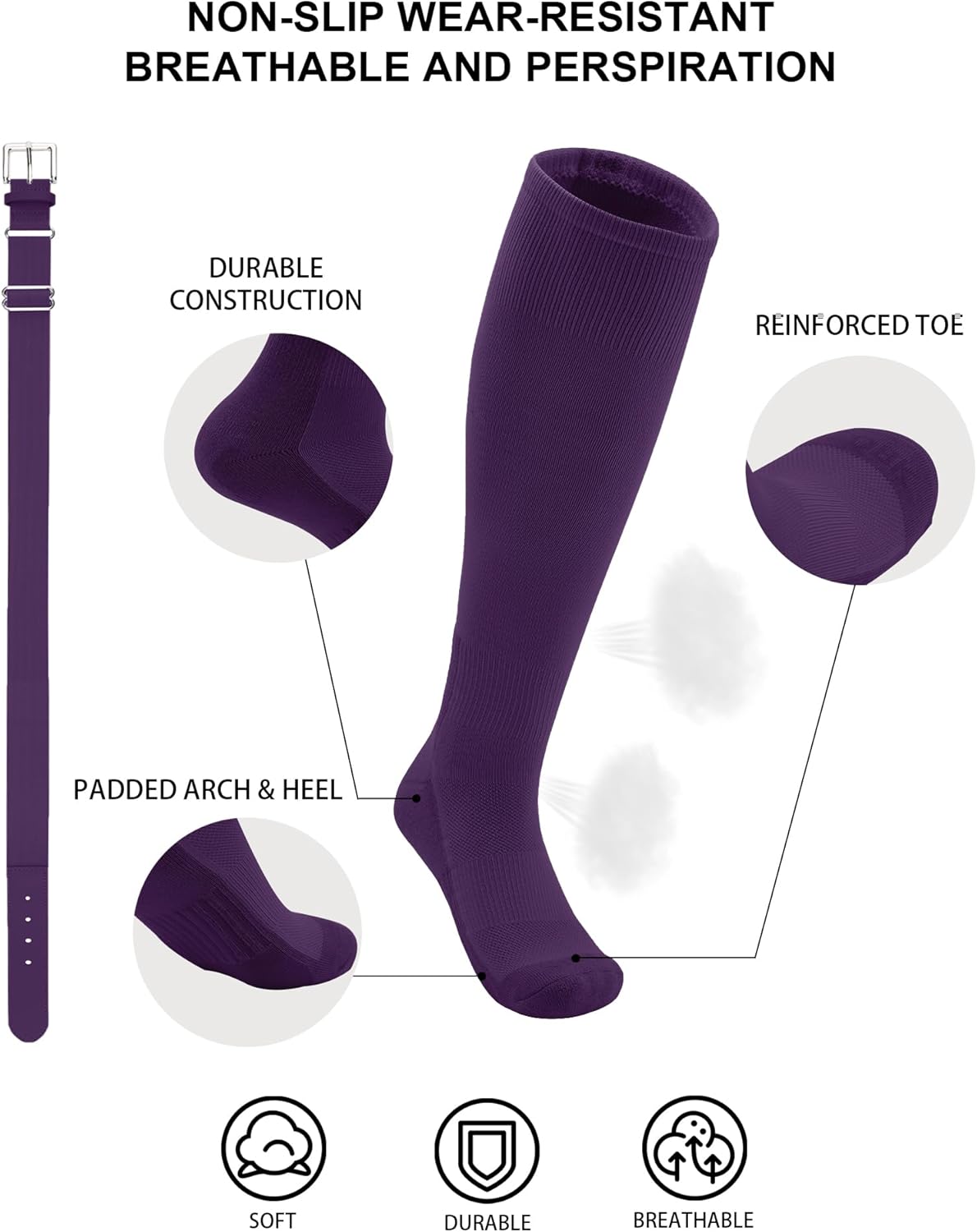 QBK 2T/3T/4T/5T Toddler Baseball Socks And Belt Youth Softball Tee Ball Combo Set for Boy Girl (1 Pairs of Socks & 1 Belt)