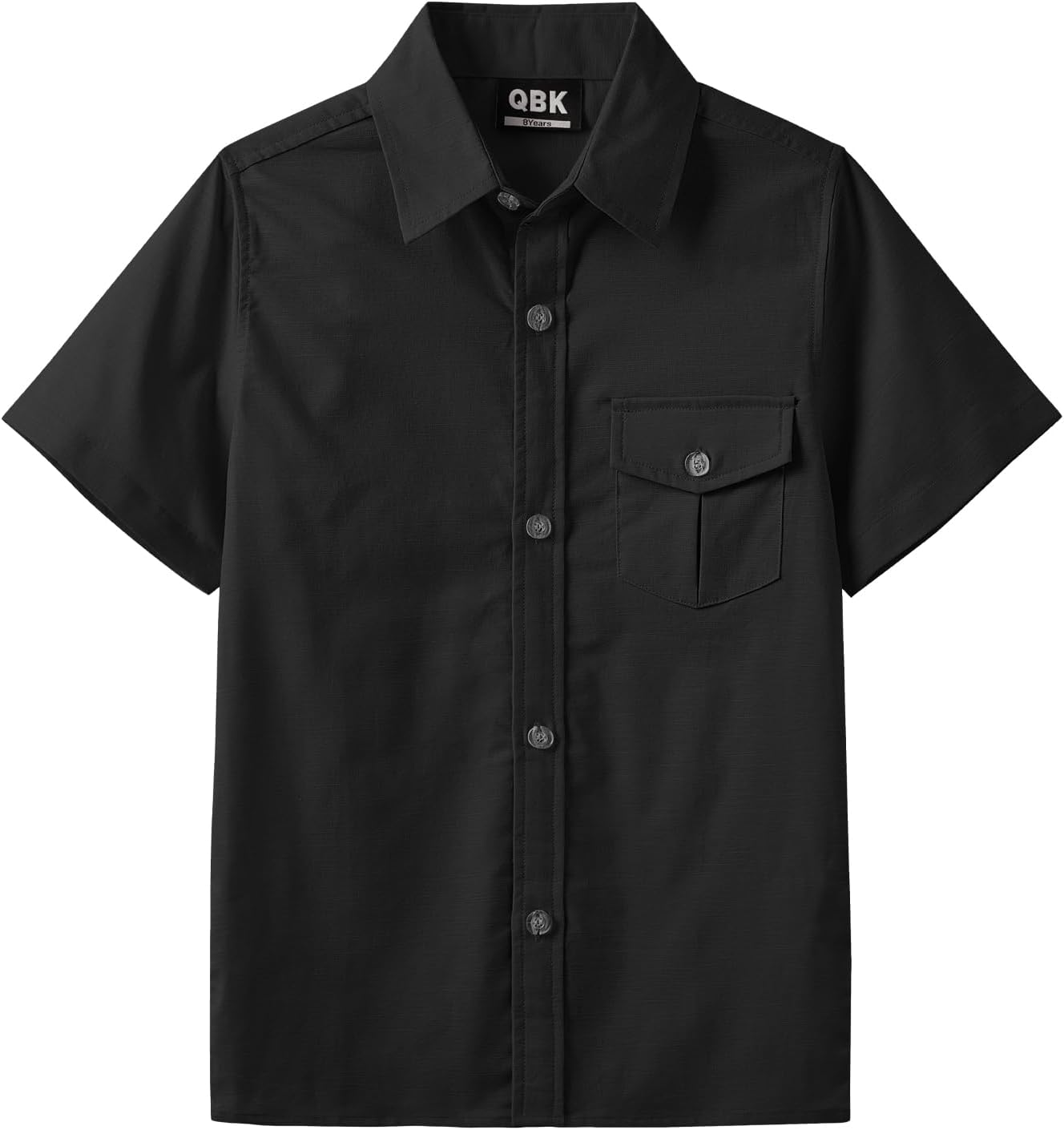 QBK Boys' Cotton Linen Short Sleeve Classic Button Down Shirts Boys Dress Shirt with Chest Pocket for 2T-16 Years