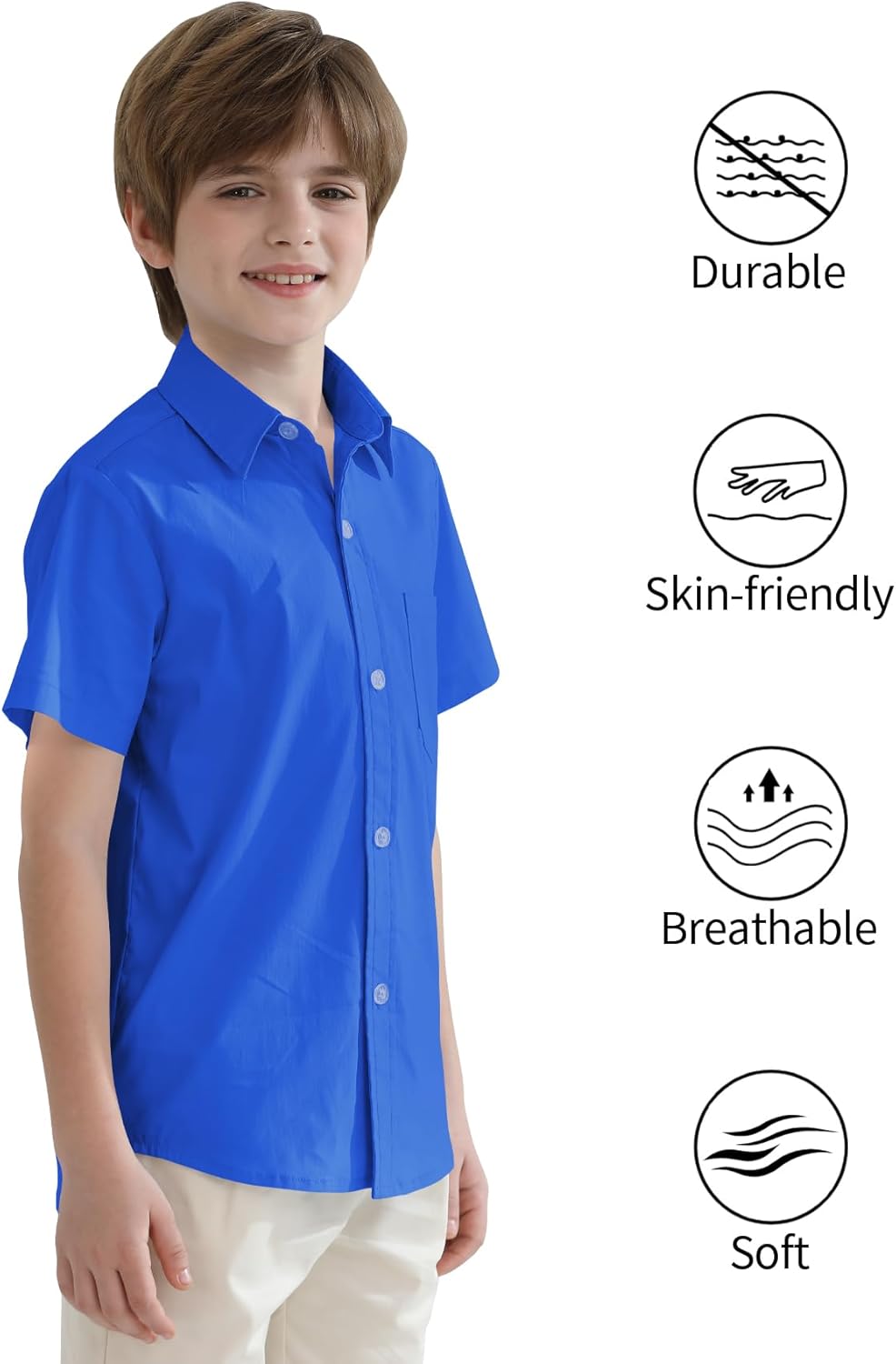 2T-16Y Boys' Short Sleeve Button Down Toddler Dress Shirt Oxford Uniform Shirt with Chest Pocket