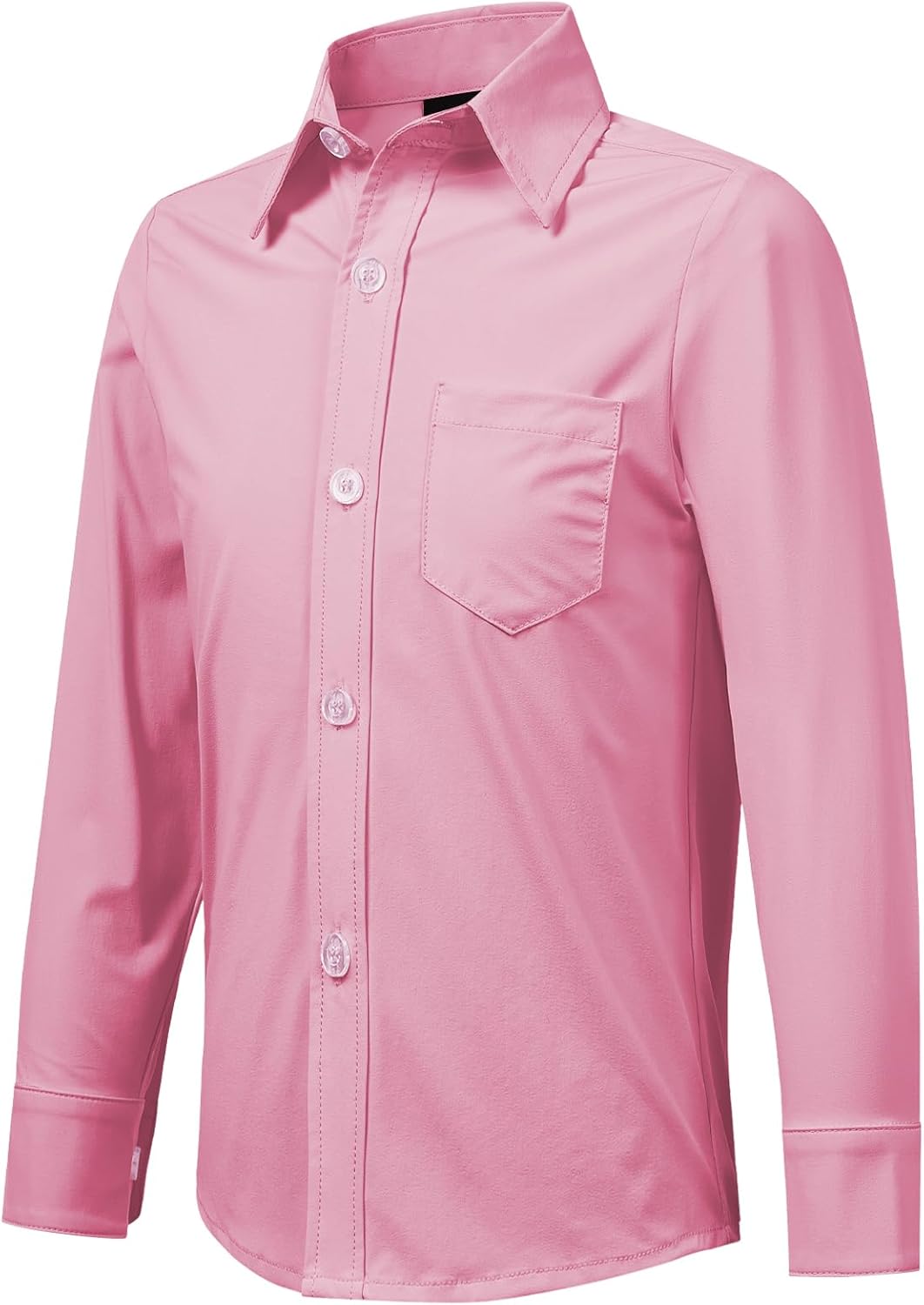 2T-16Y Boys' Stretch Long Sleeve Button Down Toddler Dress Shirt Wrinkle Free Oxford Uniform Shirt with Chest Pocket