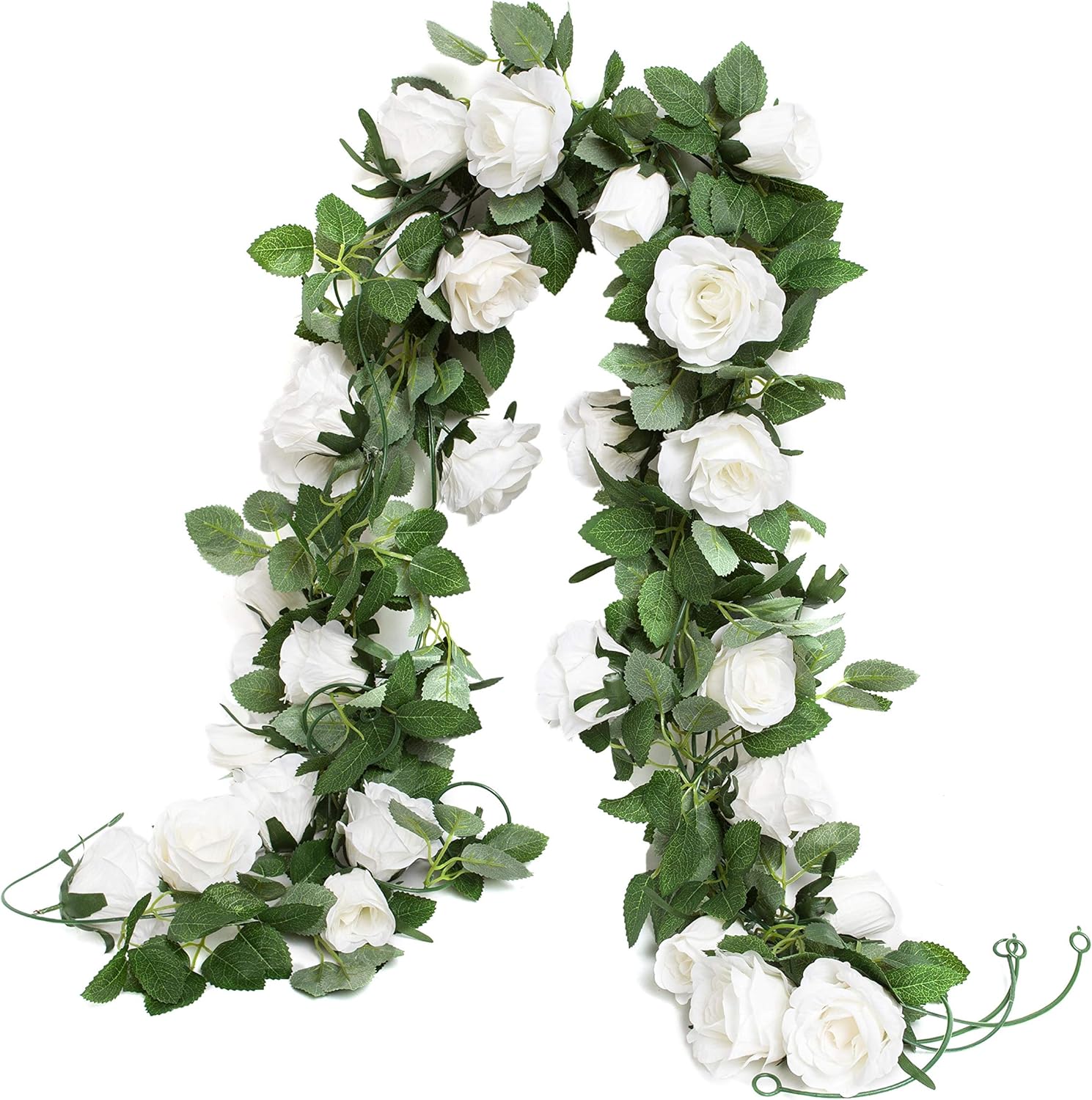 Huata 3PCS 6.56Ft Artificial Rose Flower Silk Vine Hanging Wedding Decor Garlands Home Outdoor Indoor Decor Flower (White)