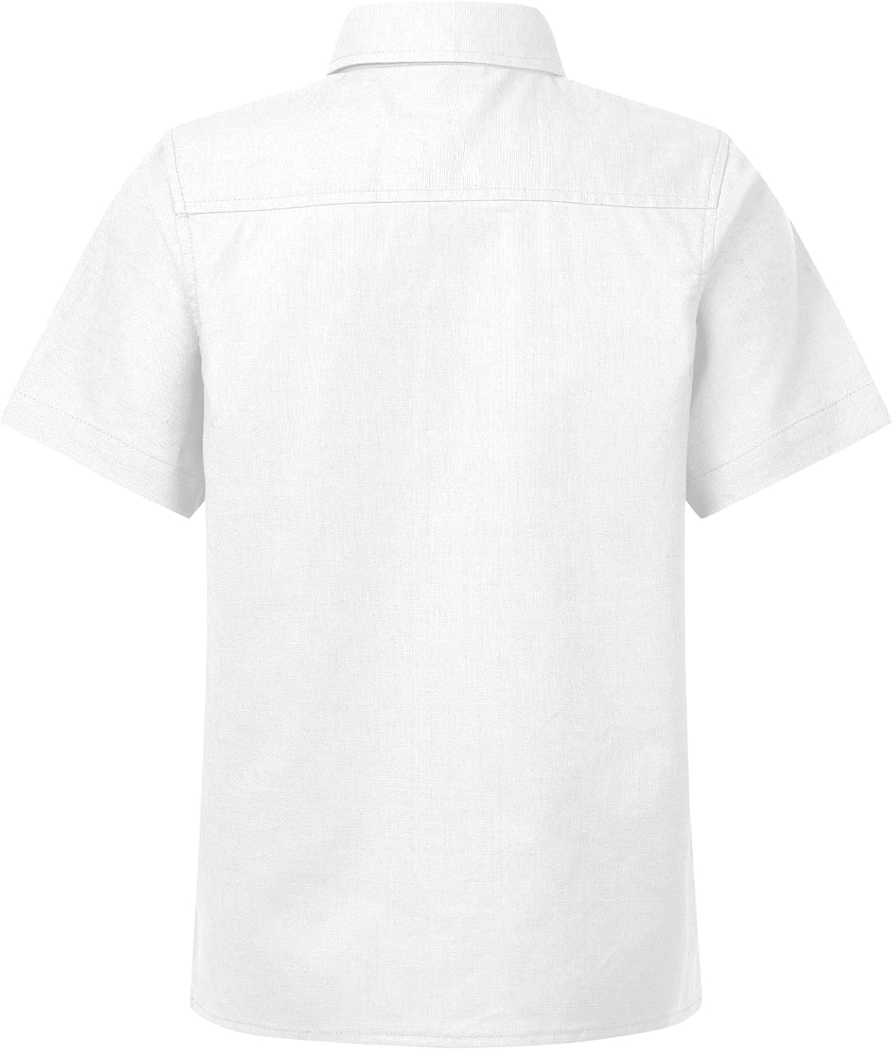 QBK Boys' Cotton Linen Short Sleeve Classic Button Down Shirts Boys Dress Shirt with Chest Pocket for 2T-16 Years