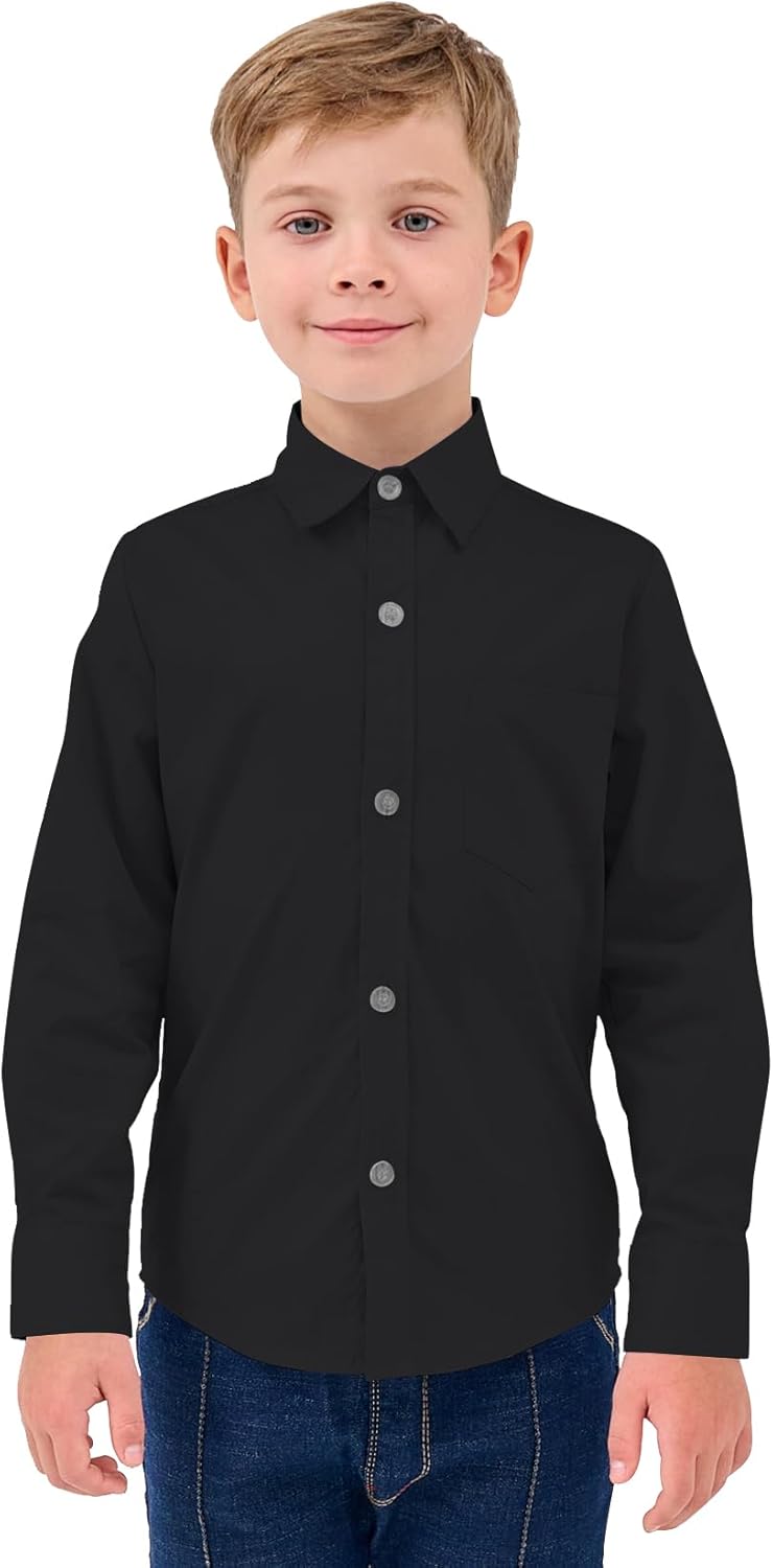 9 Month-16Y Boys' Long Sleeve Button Down Toddler Dress Shirt Oxford Uniform Shirt with Chest Pocket