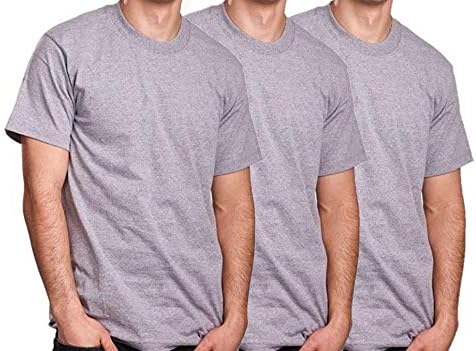 PRO 5 Men's 3-Pack Super Heavy Cotton Short Sleeve T-Shirt (Heather Grey, Medium)