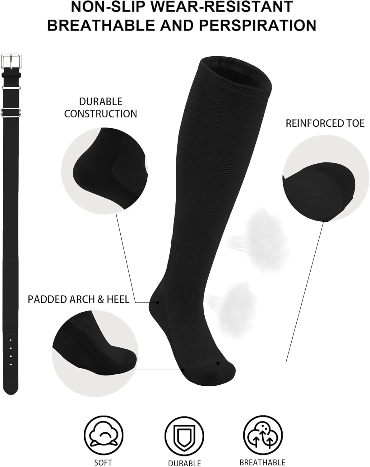 QBK 2T/3T/4T/5T Toddler Baseball Socks And Belt Youth Softball Tee Ball Combo Set for Boy Girl (1 Pairs of Socks & 1 Belt)