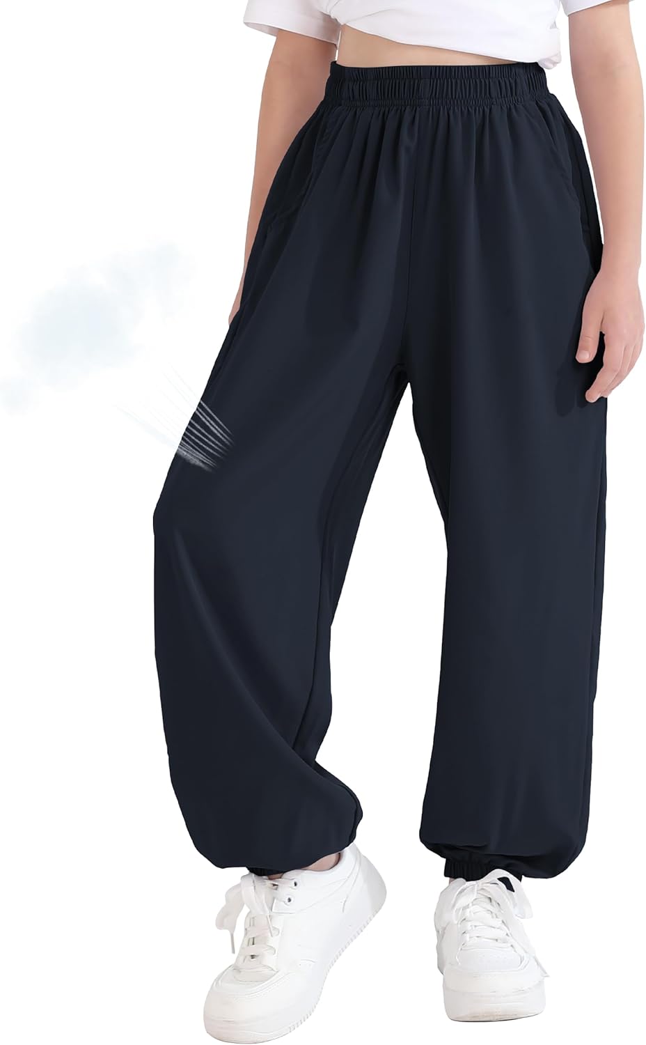 QBK 3T-14Years Girls Summer Lightweight Baggy Joggers with Pockets,Wide Leg Sweatpants Cinched Bottom Hip Hop Dance Pants