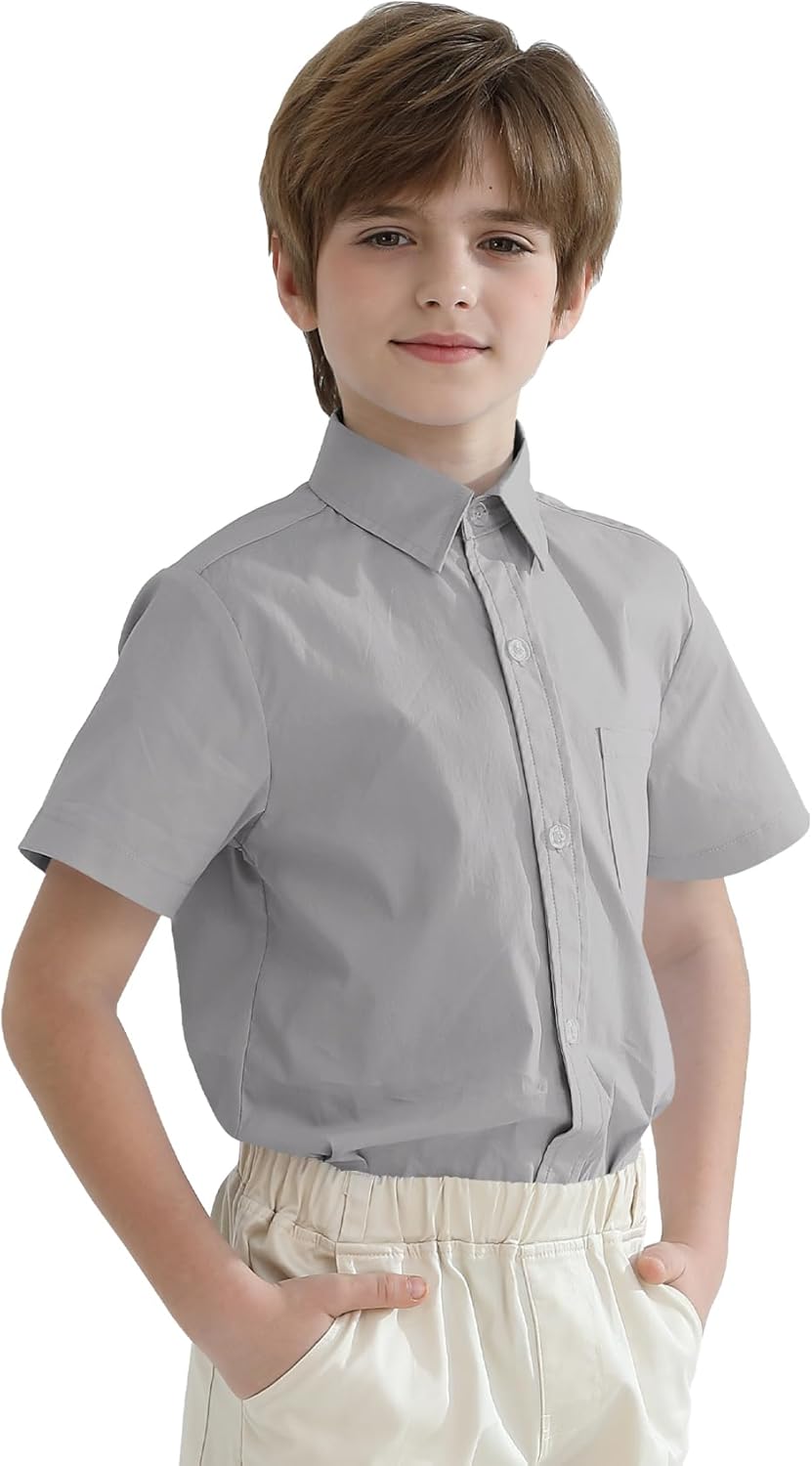 2T-16Y Boys' Short Sleeve Button Down Toddler Dress Shirt Oxford Uniform Shirt with Chest Pocket