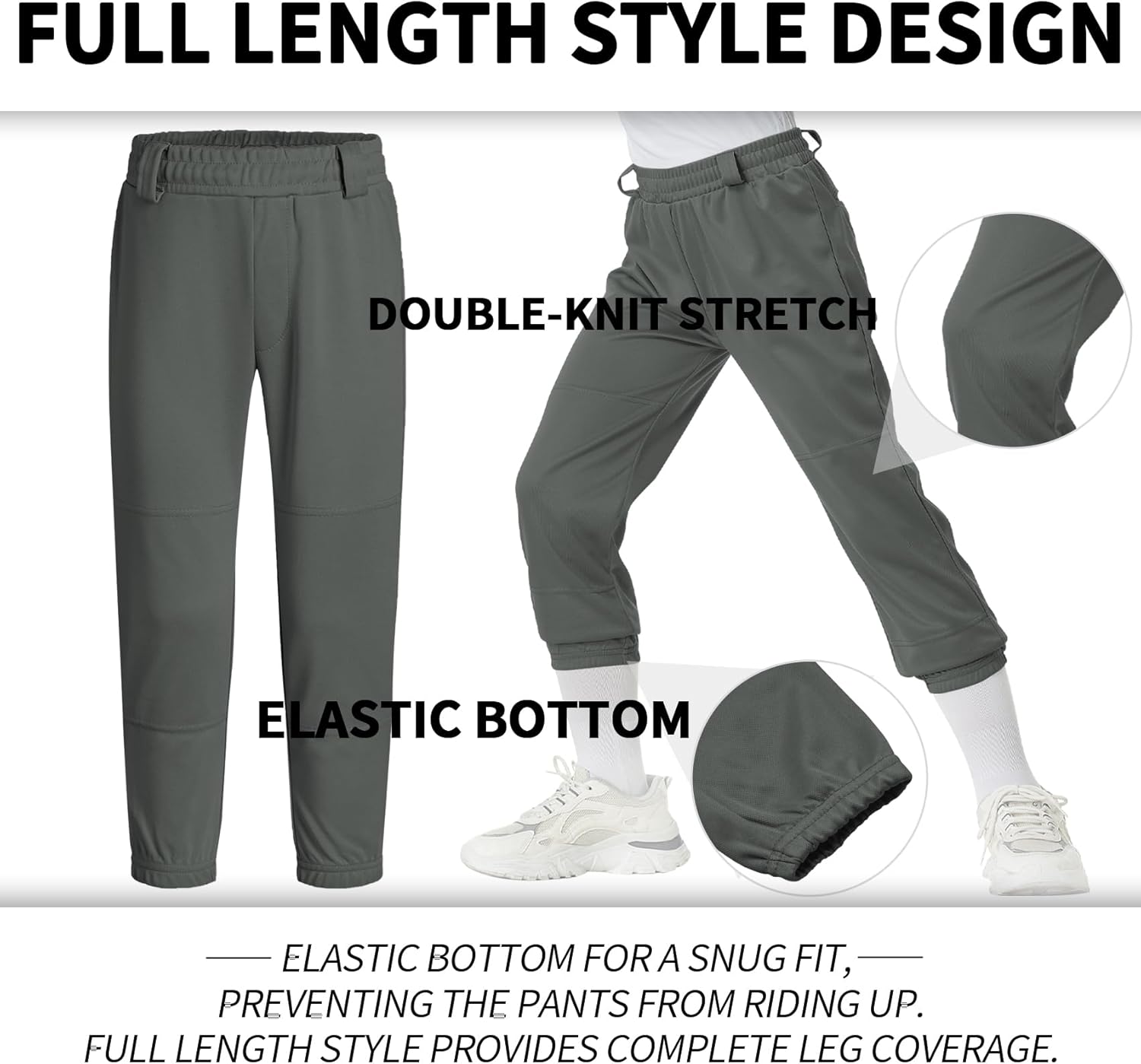 QBK 2T/3T/4T/5T to Youth Toddler Boys Baseball Pants Girl Softball Pants Kids Tee Ball Pants with Side Piping/Braid