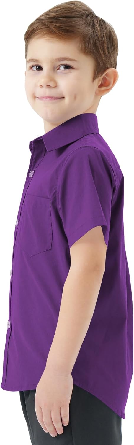 2T-16Y Boys' Short Sleeve Button Down Toddler Dress Shirt Oxford Uniform Shirt with Chest Pocket