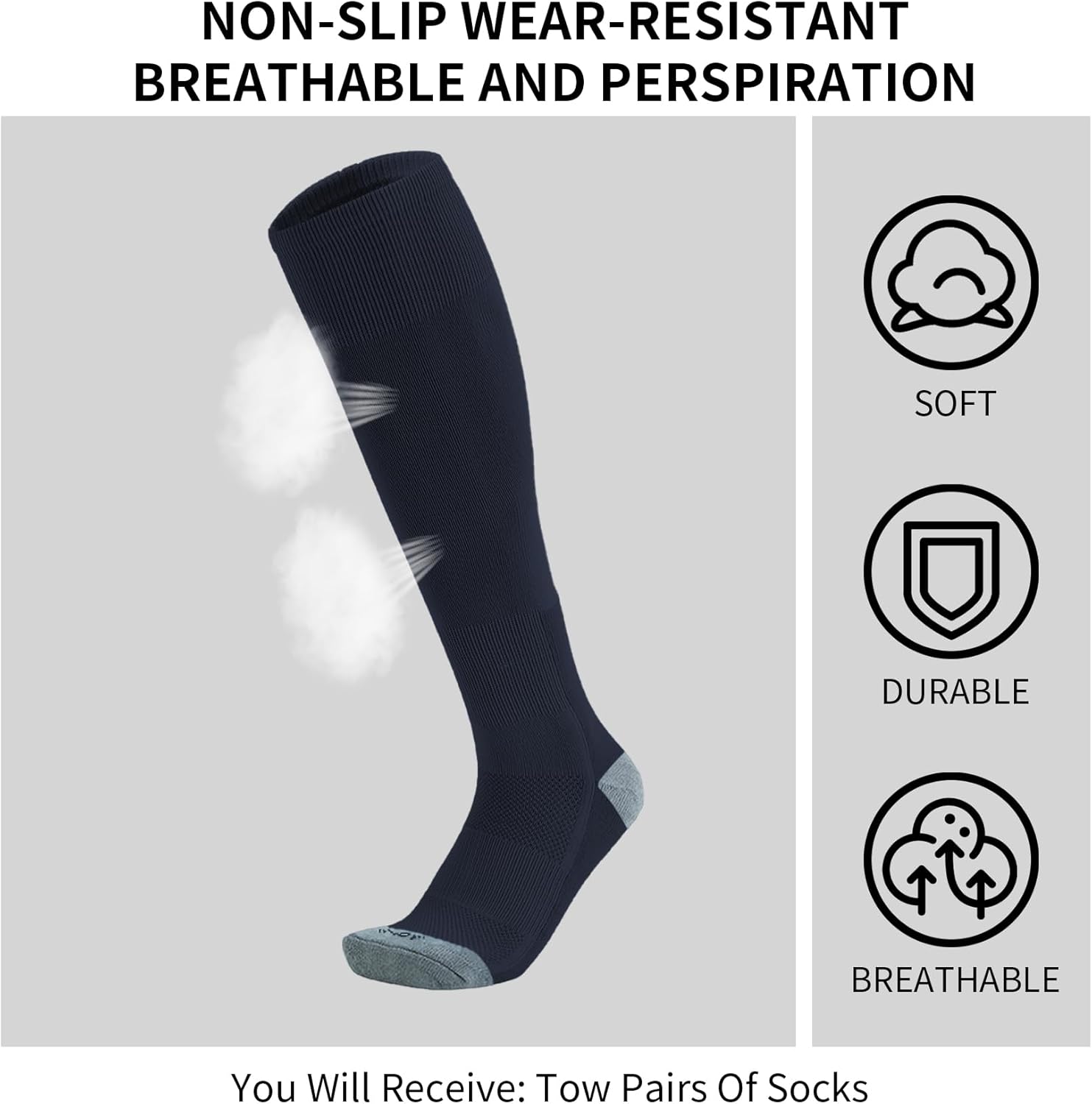 QBK Toddler Baseball Socks Youth Softball Tee Ball Kids Soccer Socks for Boy Girl 2 Pairs