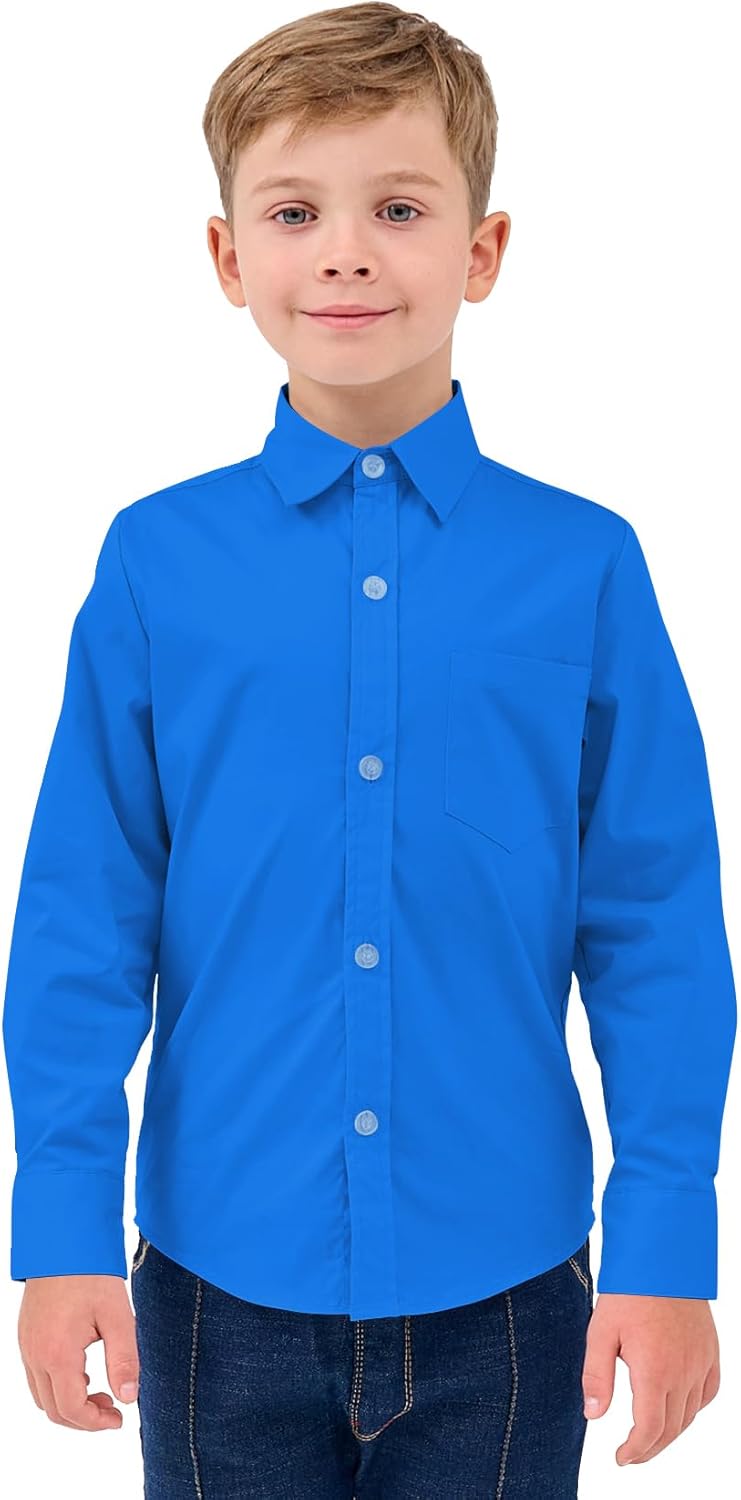 9 Month-16Y Boys' Long Sleeve Button Down Toddler Dress Shirt Oxford Uniform Shirt with Chest Pocket