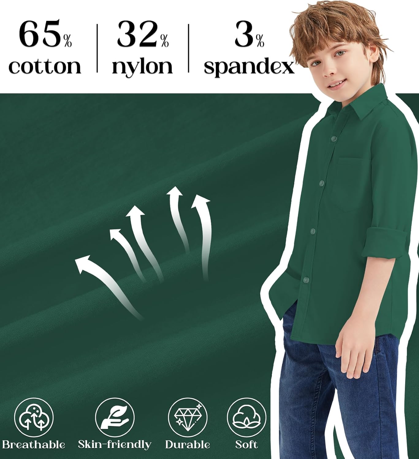 9 Month-16Y Boys' Long Sleeve Button Down Toddler Dress Shirt Oxford Uniform Shirt with Chest Pocket