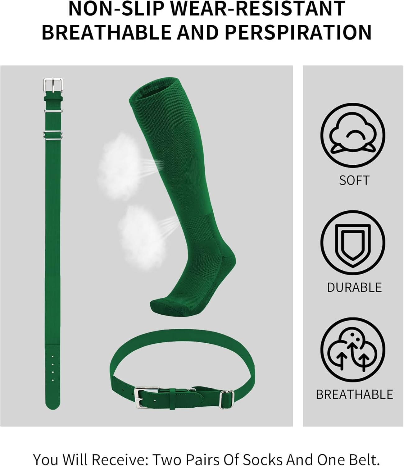 QBK Toddler Baseball Socks And Belt Youth Softball Tee Ball Combo Set for Boy Girl (2 Pairs of Socks & 1 Belt)