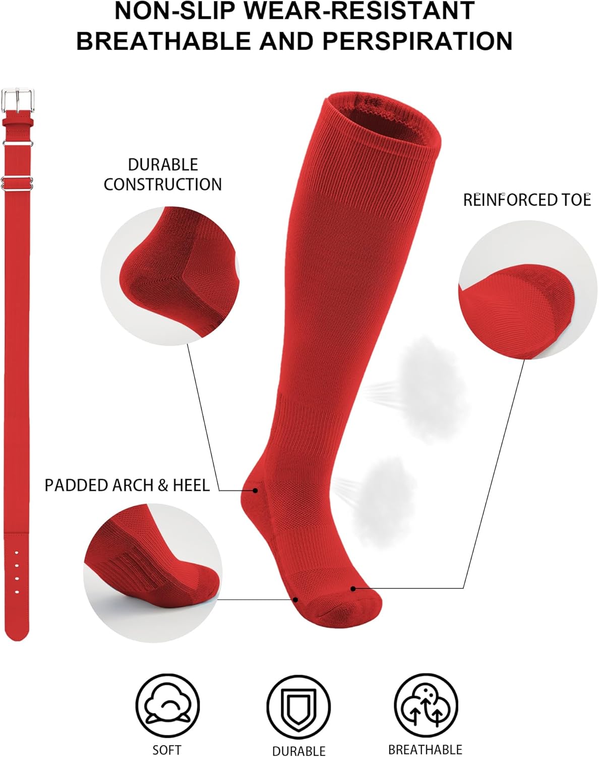 QBK 2T/3T/4T/5T Toddler Baseball Socks And Belt Youth Softball Tee Ball Combo Set for Boy Girl (1 Pairs of Socks & 1 Belt)