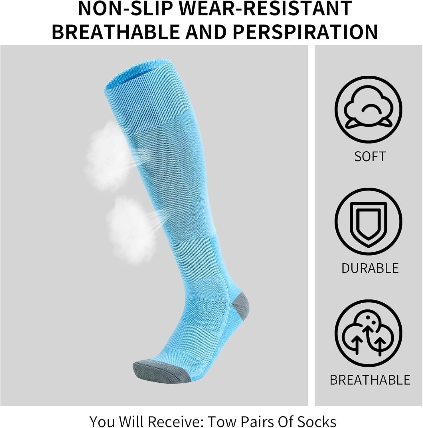 QBK Toddler Baseball Socks Youth Softball Tee Ball Kids Soccer Socks for Boy Girl 2 Pairs