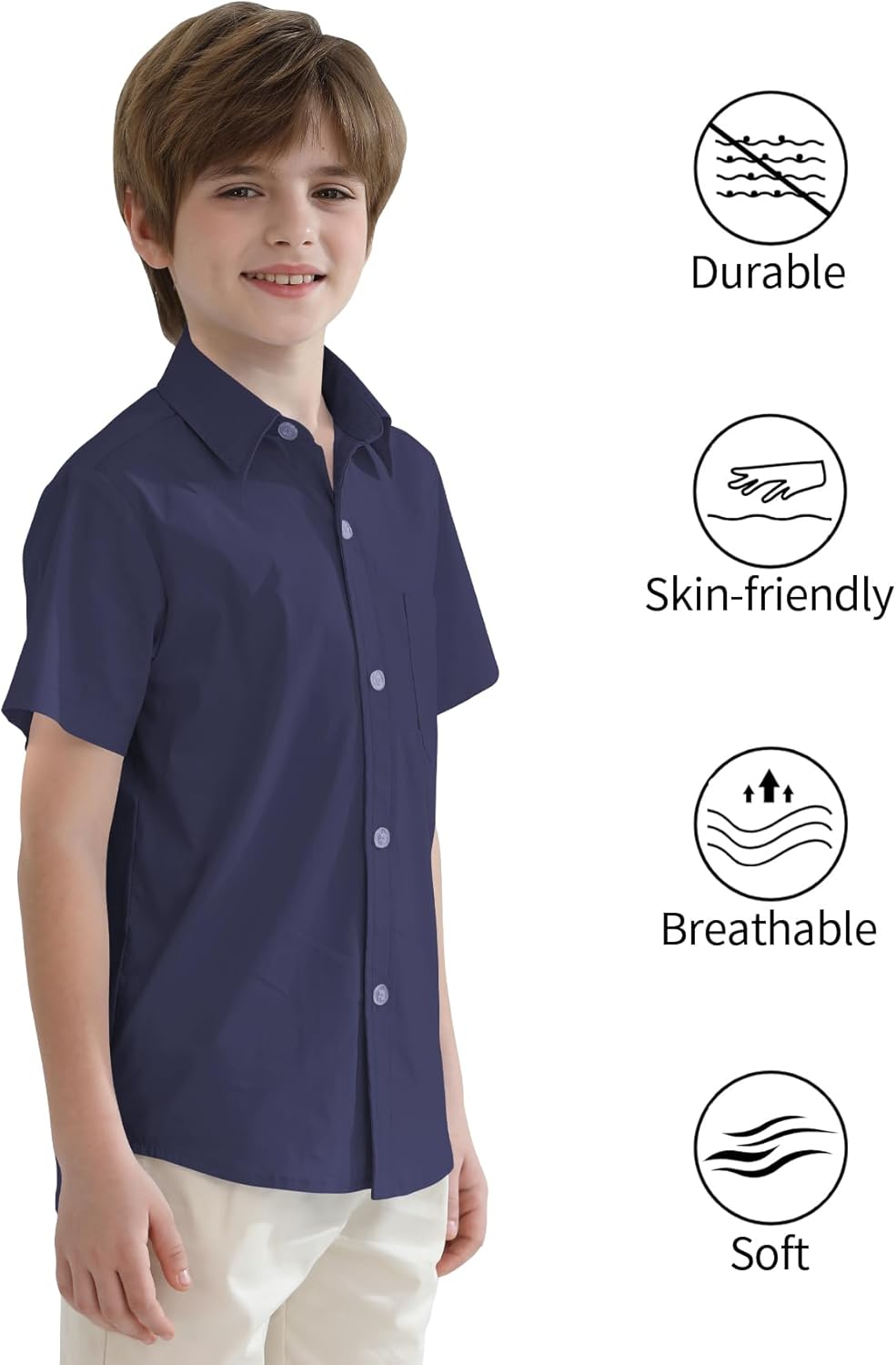 2T-16Y Boys' Short Sleeve Button Down Toddler Dress Shirt Oxford Uniform Shirt with Chest Pocket