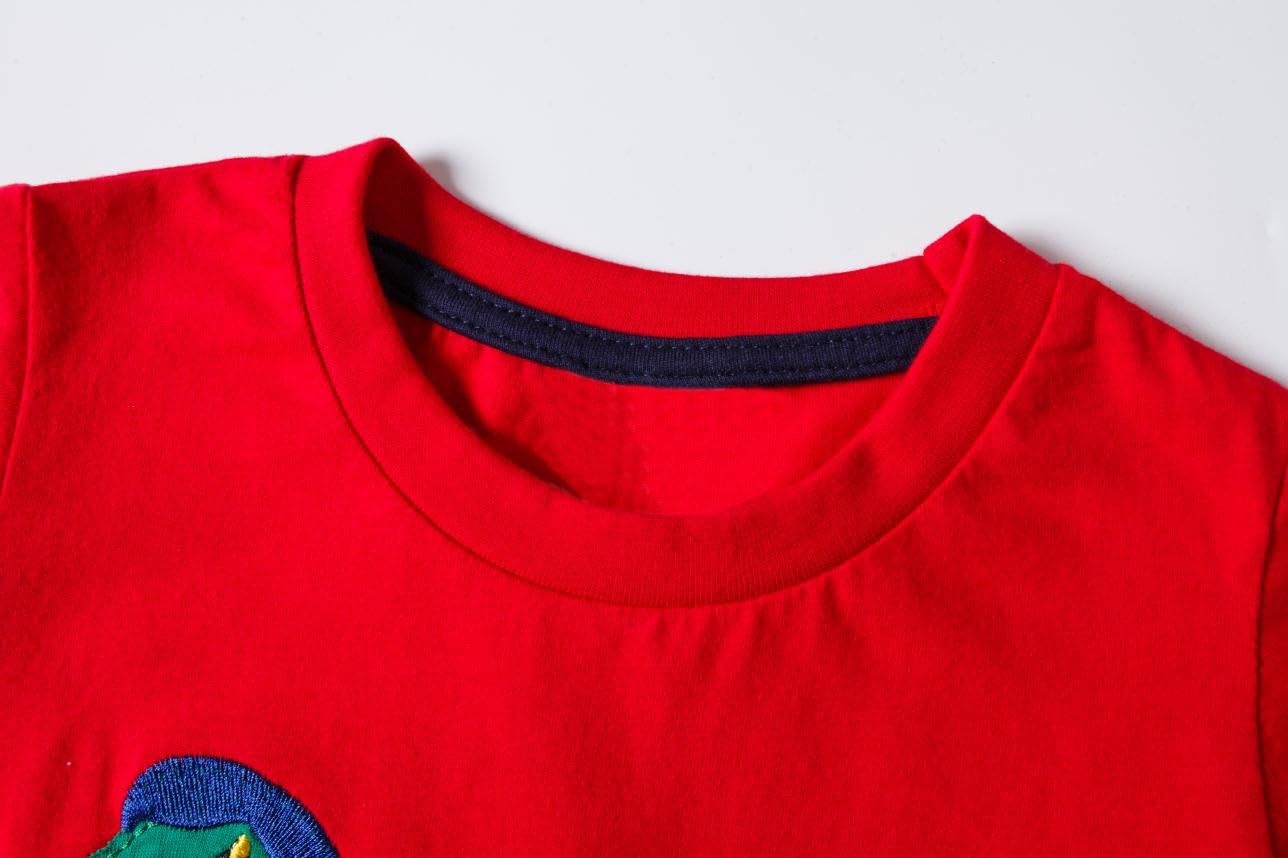 Huata Little Boys Short Sleeve Crew Neck T-Shirt Tops Tee (3T, Dinosaur) Red