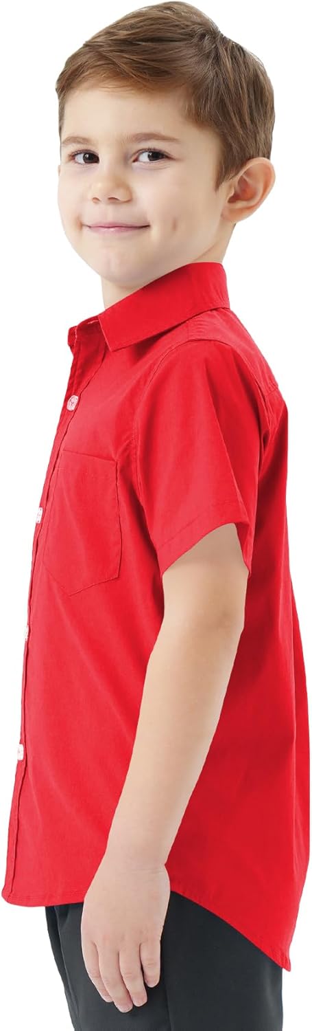 2T-16Y Boys' Short Sleeve Button Down Toddler Dress Shirt Oxford Uniform Shirt with Chest Pocket