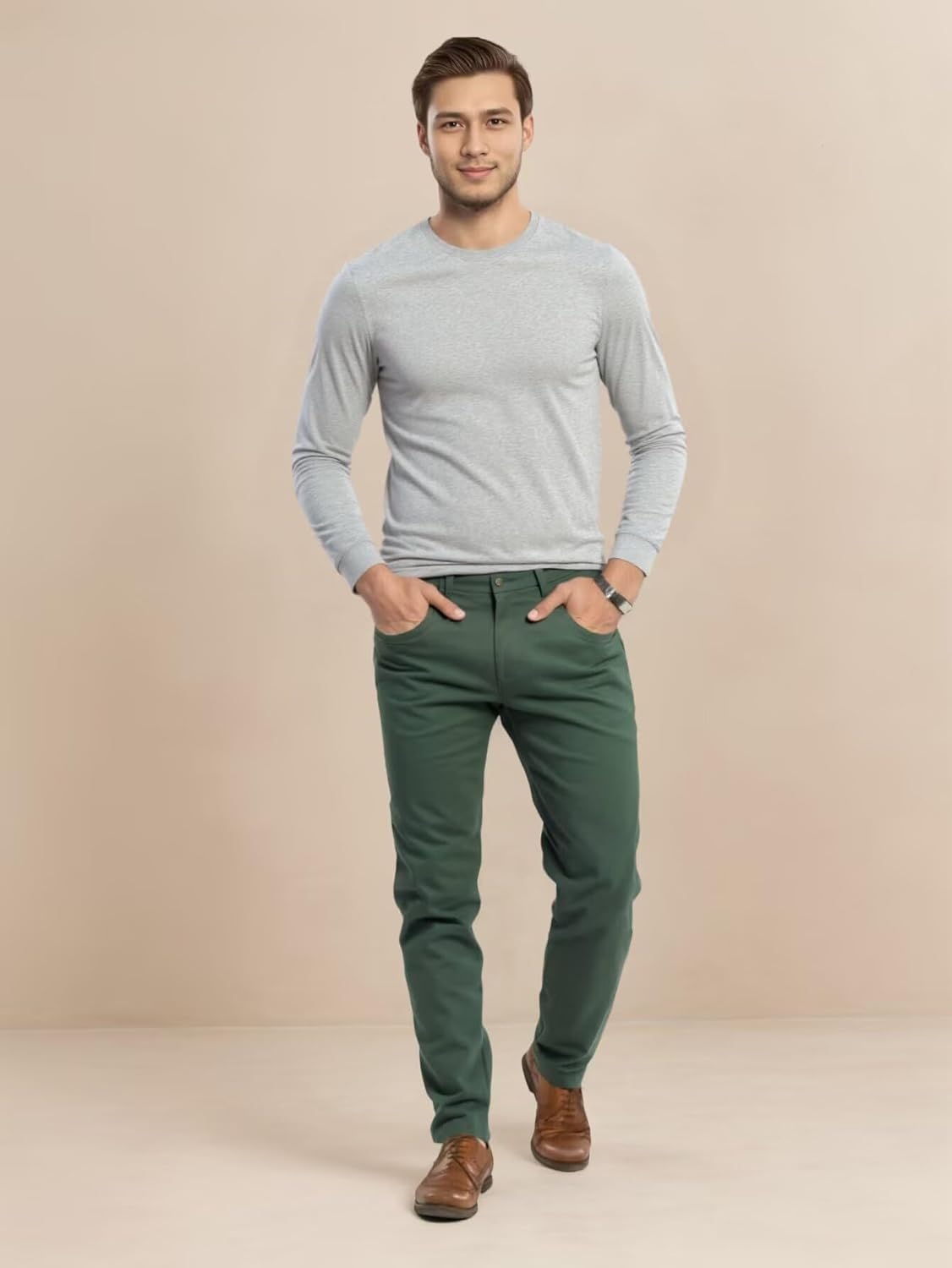 Huata Men's T-Shirt Long Sleeve Crewneck Cotton Tees