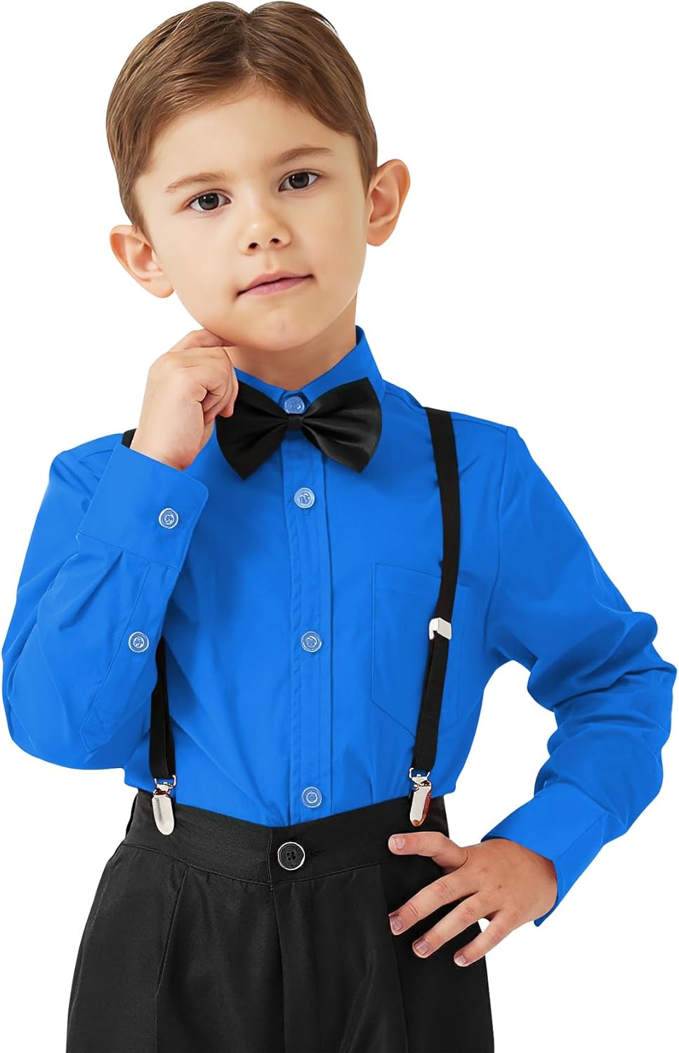 9 Month-16Y Boys' Long Sleeve Button Down Toddler Dress Shirt Oxford Uniform Shirt with Chest Pocket