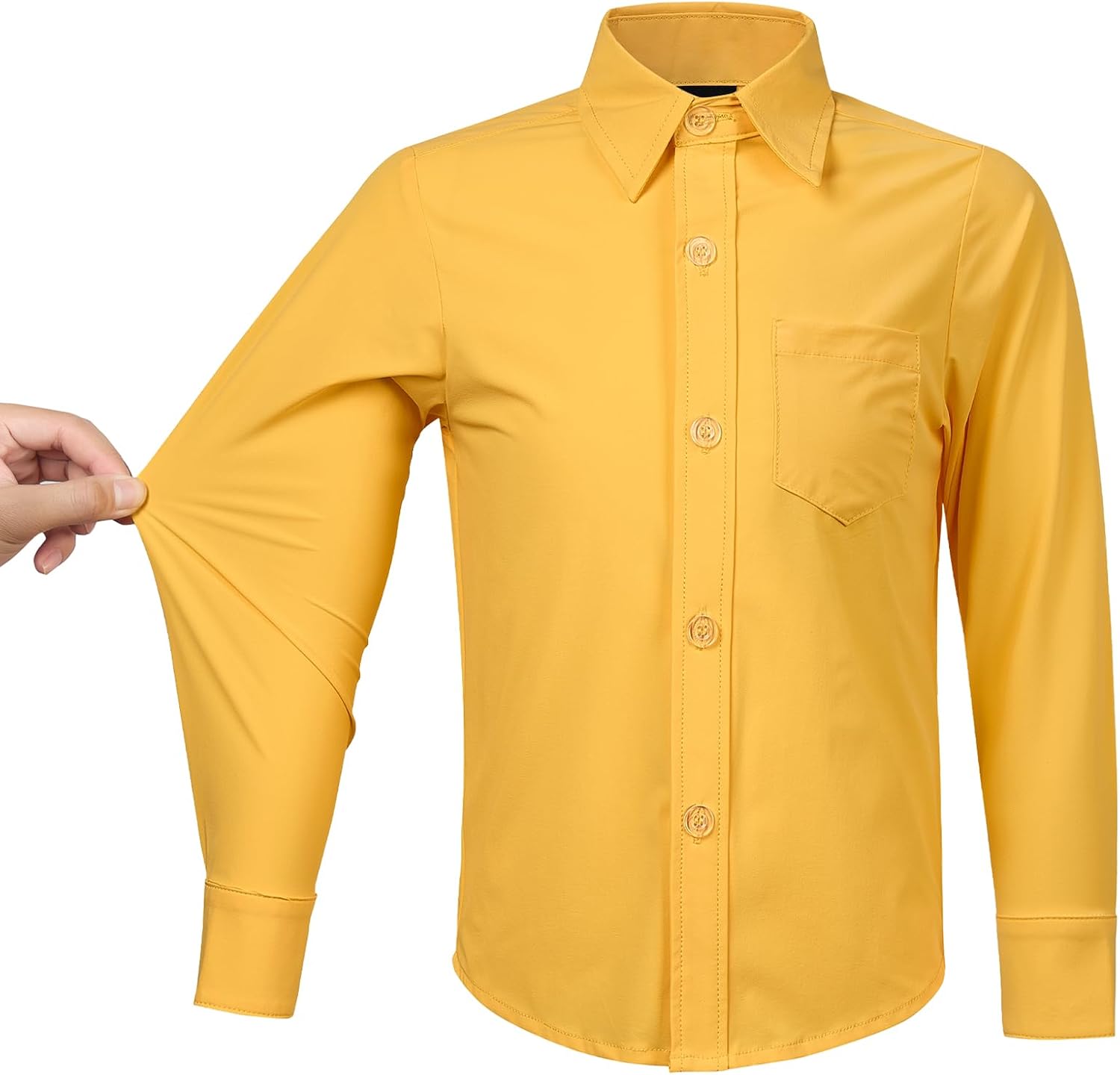 2T-16Y Boys' Stretch Long Sleeve Button Down Toddler Dress Shirt Wrinkle Free Oxford Uniform Shirt with Chest Pocket
