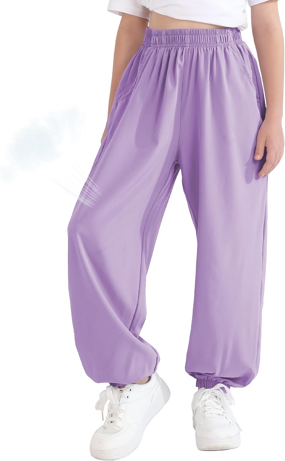 QBK 3T-14Years Girls Summer Lightweight Baggy Joggers with Pockets,Wide Leg Sweatpants Cinched Bottom Hip Hop Dance Pants