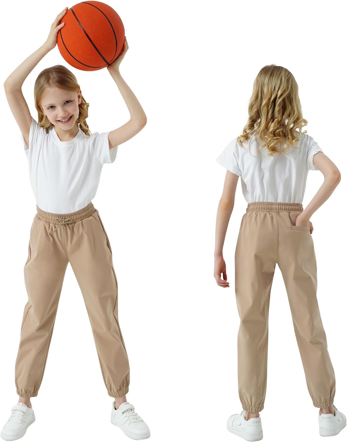 QBK School Joggers for Boys - Elastic Waist Dress Jogger Uniform Pants with Drawstring