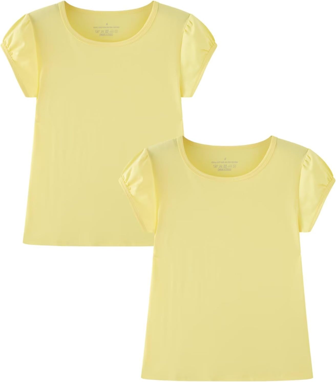 Huata Girls Short Puff Sleeve Tee Basic T-Shirt 2 Packs Crewneck