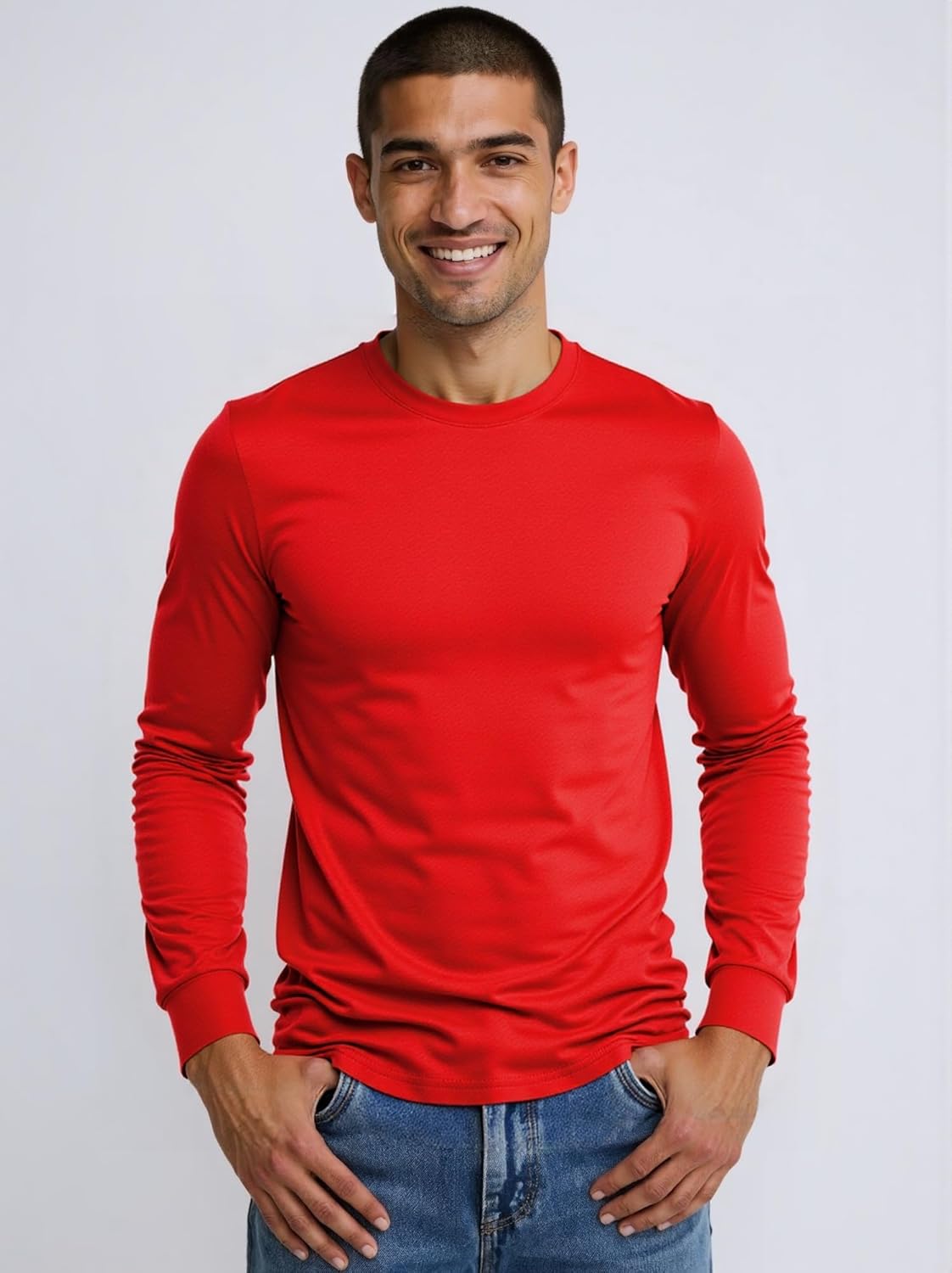 Huata Men's T-Shirt Long Sleeve Crewneck Cotton Tees