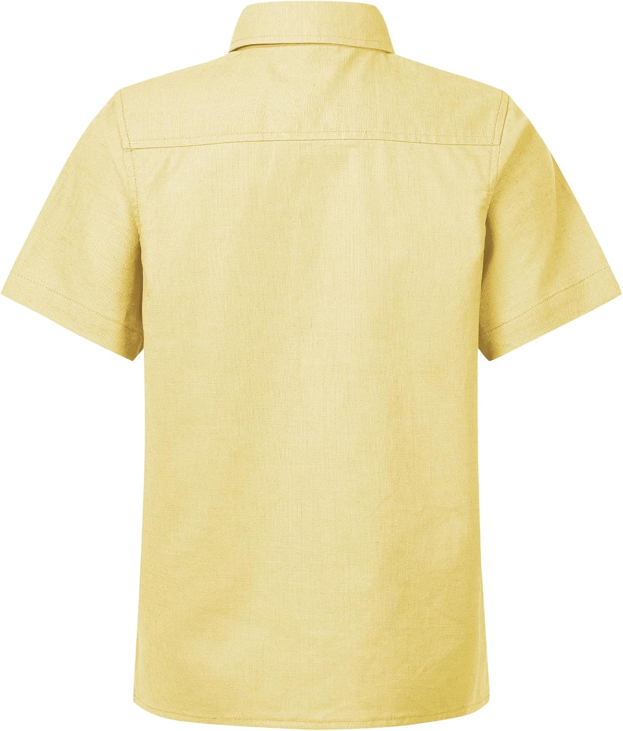 QBK Boys' Cotton Linen Short Sleeve Classic Button Down Shirts Boys Dress Shirt with Chest Pocket for 2T-16 Years