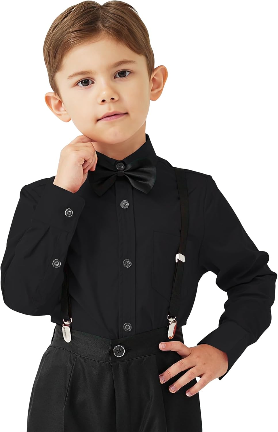 9 Month-16Y Boys' Long Sleeve Button Down Toddler Dress Shirt Oxford Uniform Shirt with Chest Pocket