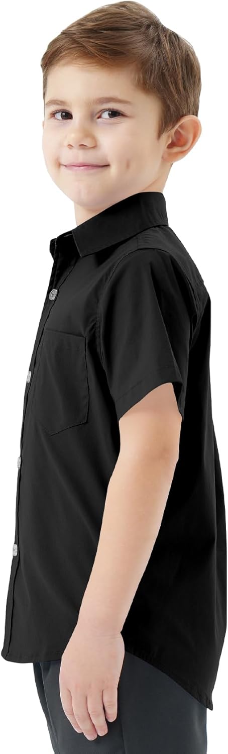 2T-16Y Boys' Short Sleeve Button Down Toddler Dress Shirt Oxford Uniform Shirt with Chest Pocket