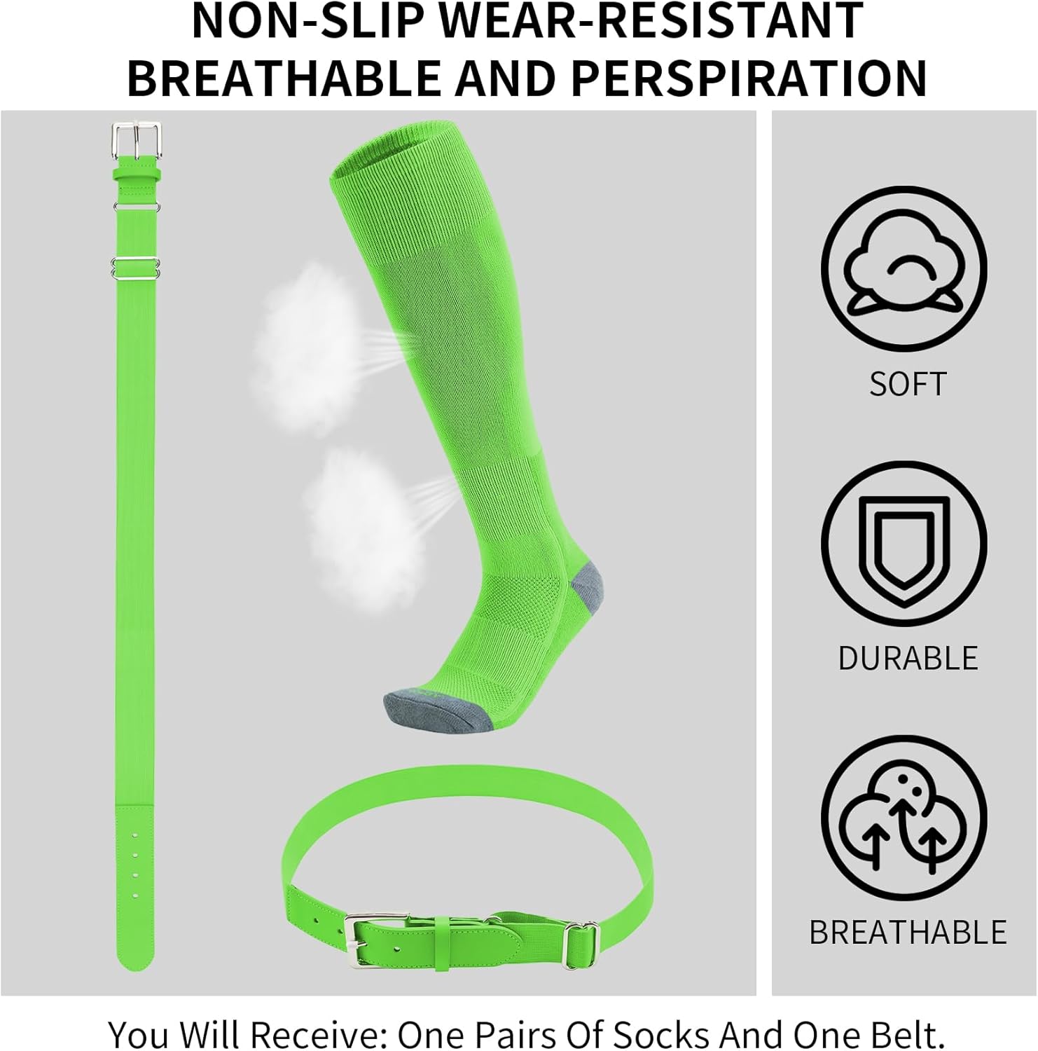 QBK Youth Baseball Socks & Belt Combo Set for Kids 2-16 Years -Softball/Tee Ball Accessories (1 Pair + 1 Belt, Unisex)