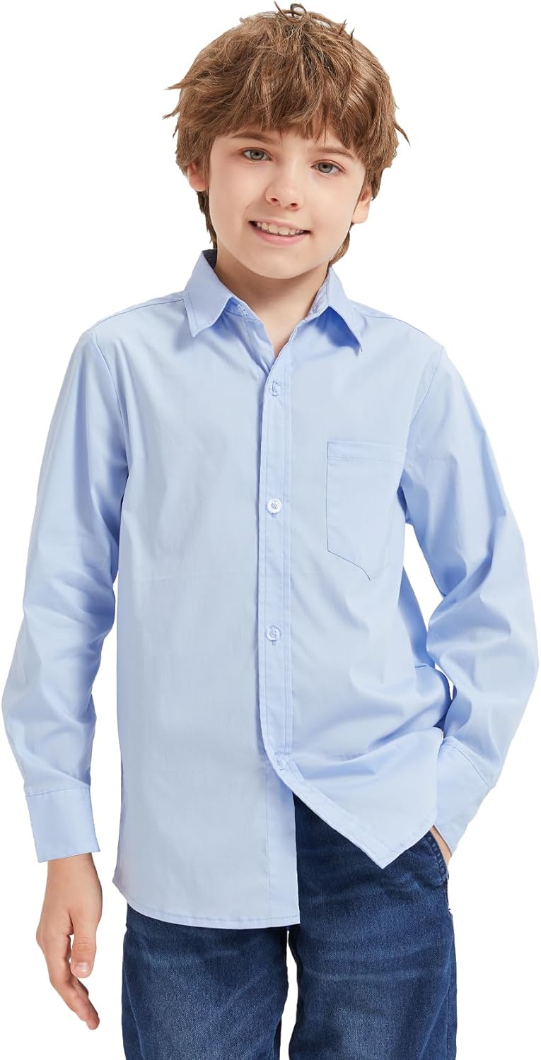 9 Month-16Y Boys' Long Sleeve Button Down Toddler Dress Shirt Oxford Uniform Shirt with Chest Pocket